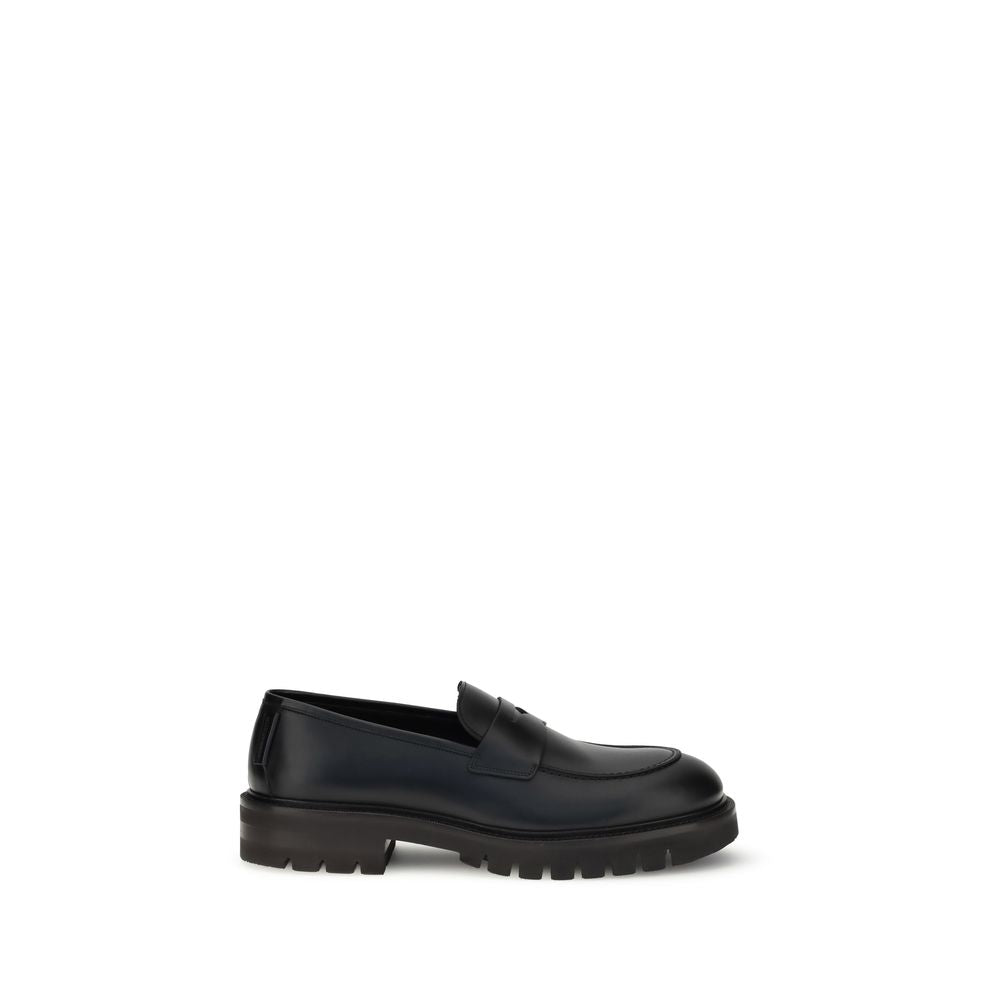 Ferragamo Black Calf Leather Bos Taurus Slip-On Men's Loafers