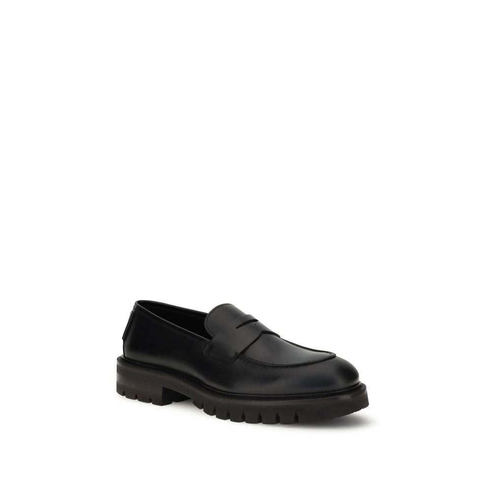 Ferragamo Black Calf Leather Bos Taurus Slip-On Men's Loafers