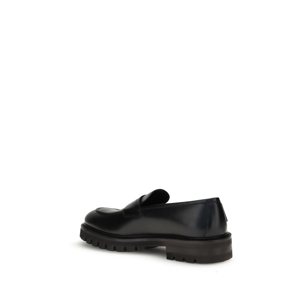 Ferragamo Black Calf Leather Bos Taurus Slip-On Men's Loafers