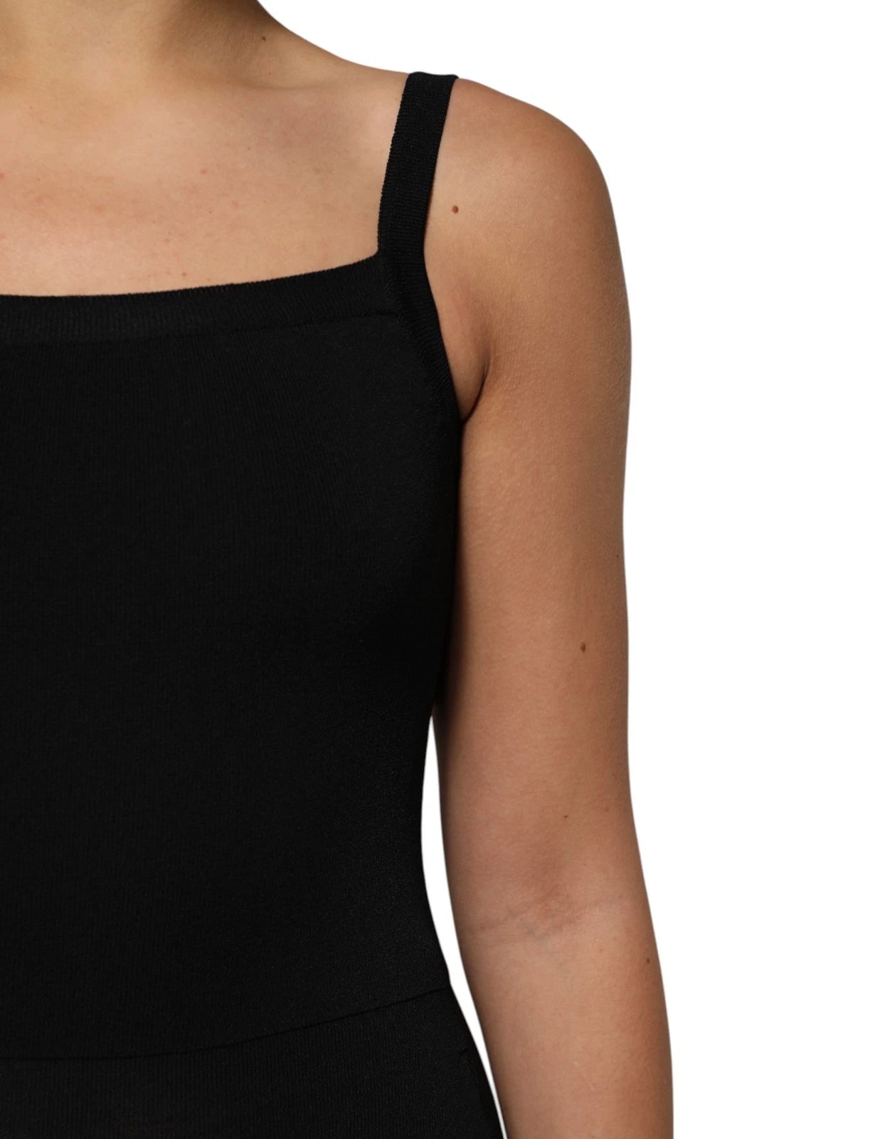 Laneus Black Square Neck Bodycon Ruched Mini Women's Dress