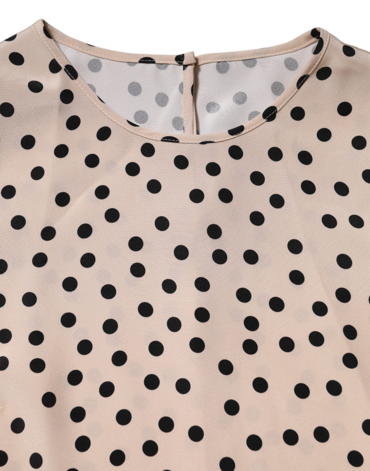 Dolce & Gabbana Beige Black Polka Dot Silk Short Sleeve Blouse Women's Top