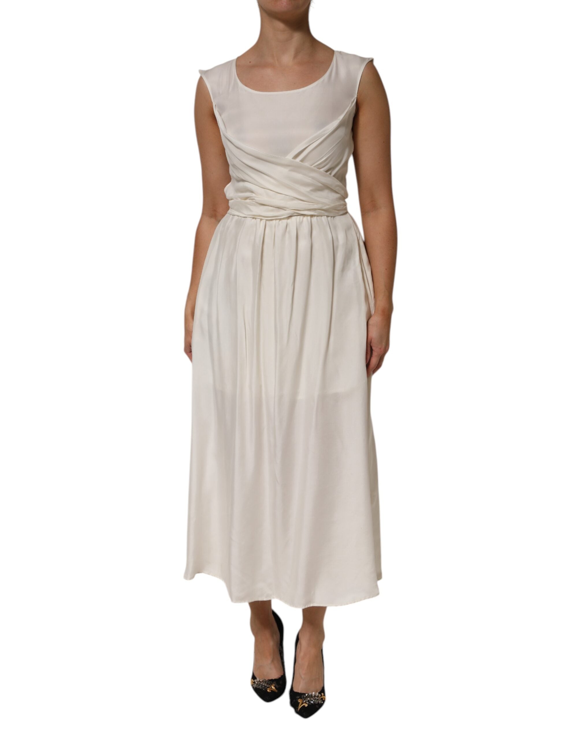 L'Autre Chose Ivory White Sleeveless Maxi Cupro Viscose Women's Dress (Pre-Owned)