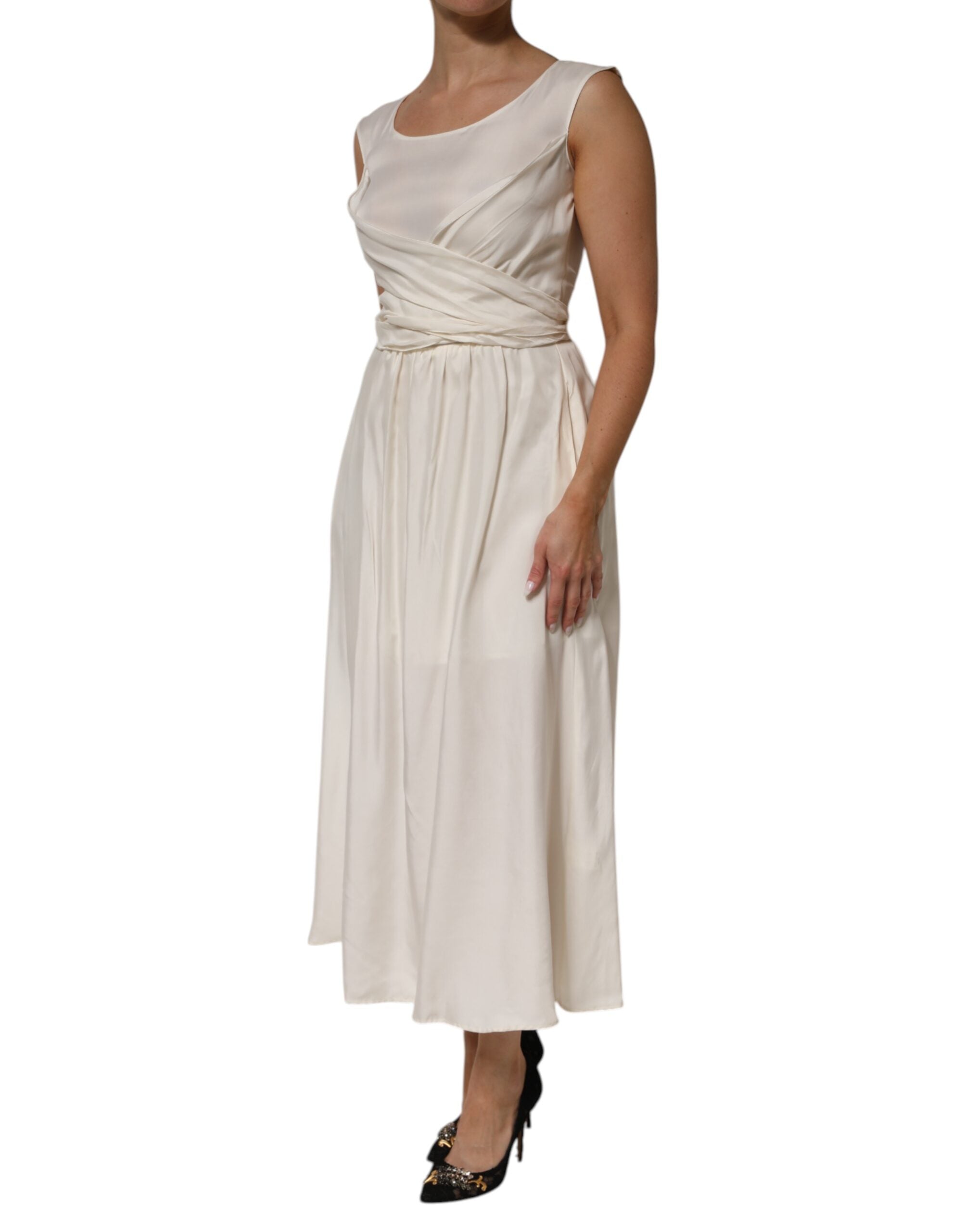 L'Autre Chose Ivory White Sleeveless Maxi Cupro Viscose Women's Dress (Pre-Owned)