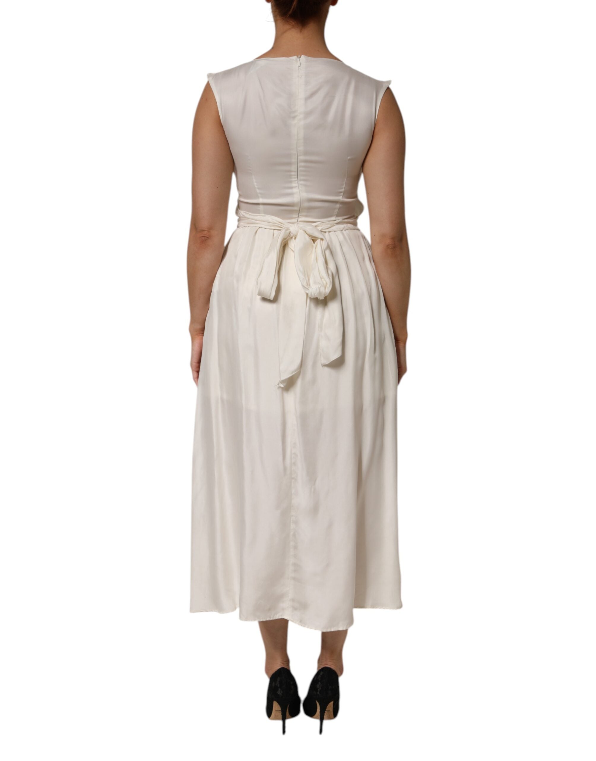 L'Autre Chose Ivory White Sleeveless Maxi Cupro Viscose Women's Dress (Pre-Owned)