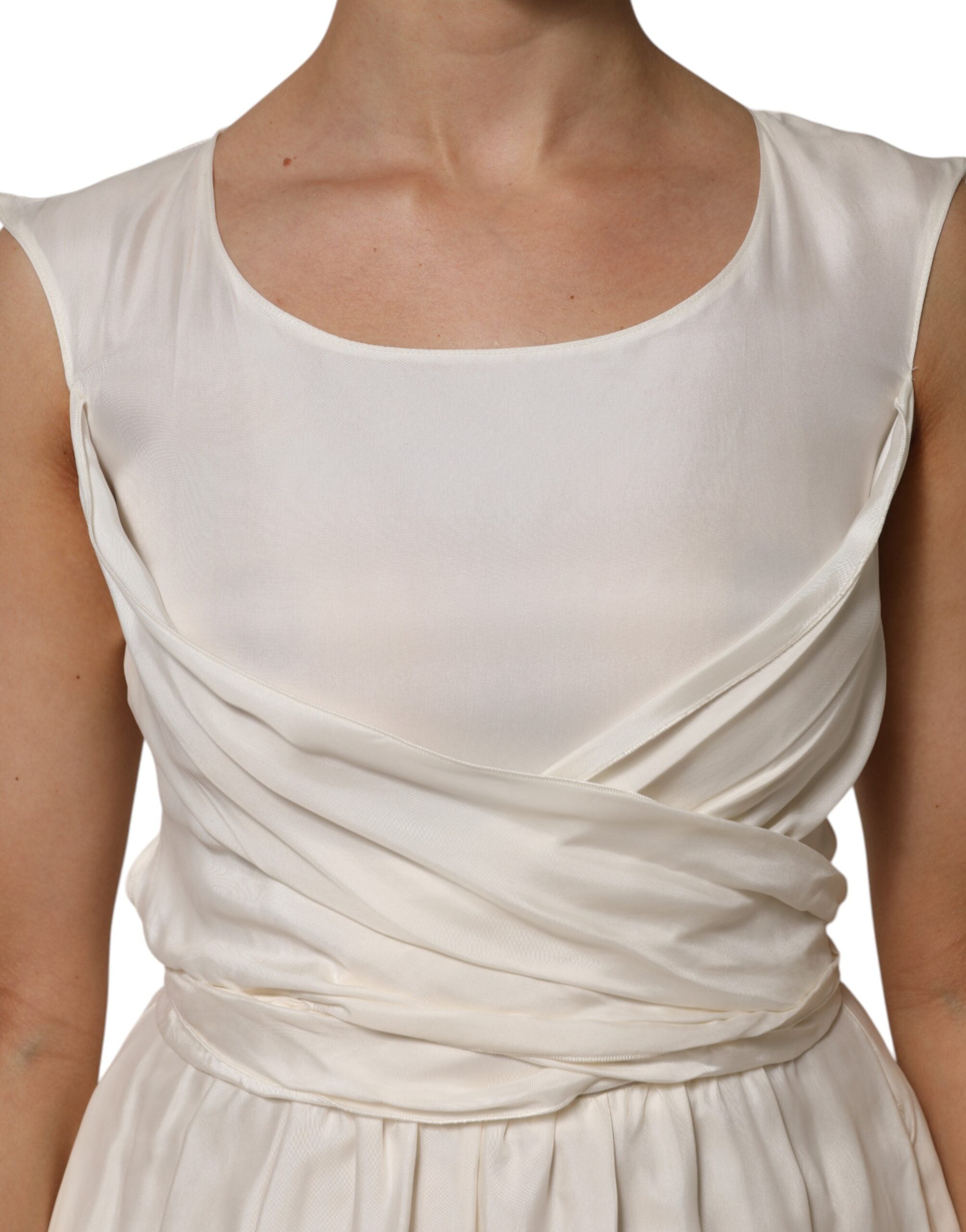 L'Autre Chose Ivory White Sleeveless Maxi Cupro Viscose Women's Dress (Pre-Owned)