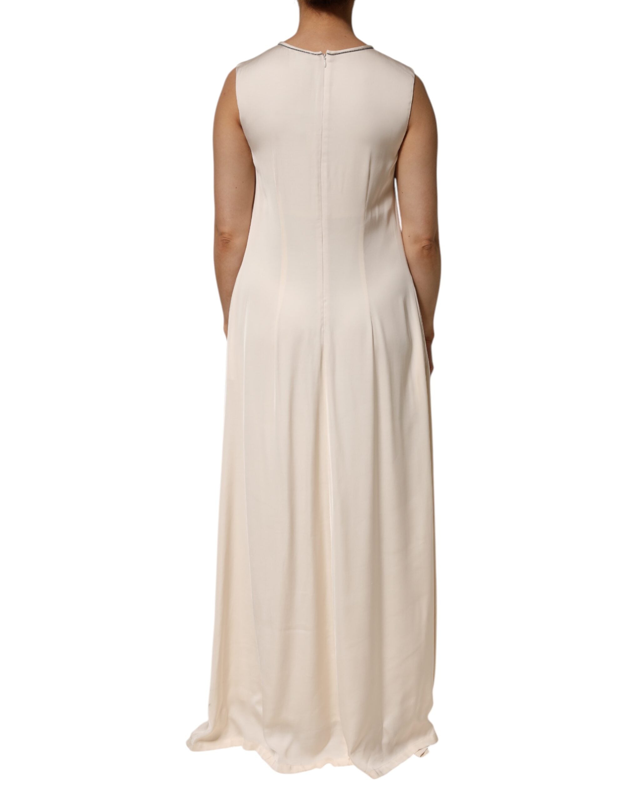 Peserico Beige Viscose Pleated Sleeveless Long Maxi Women's Dress (Pre-Owned)