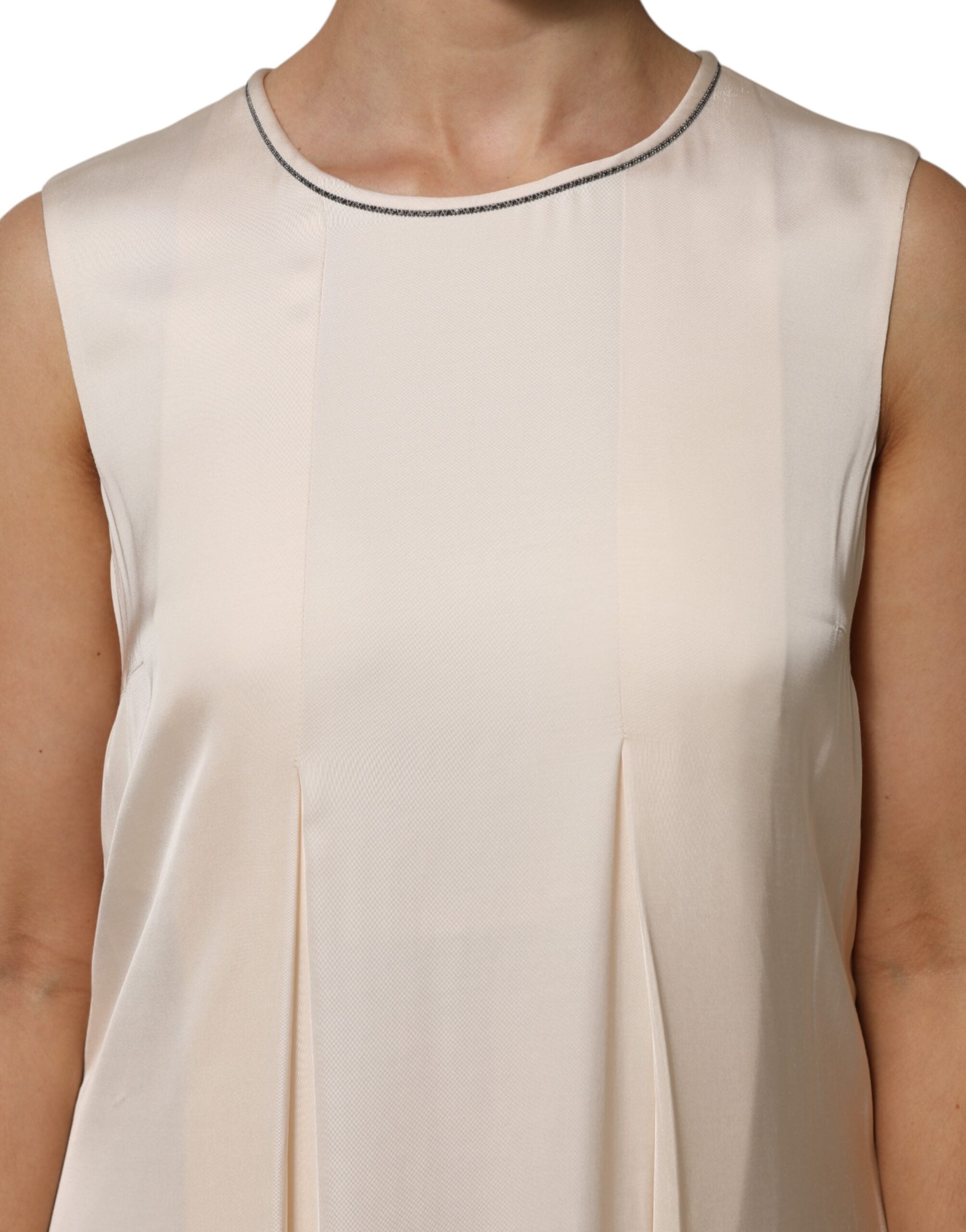 Peserico Beige Viscose Pleated Sleeveless Long Maxi Women's Dress (Pre-Owned)