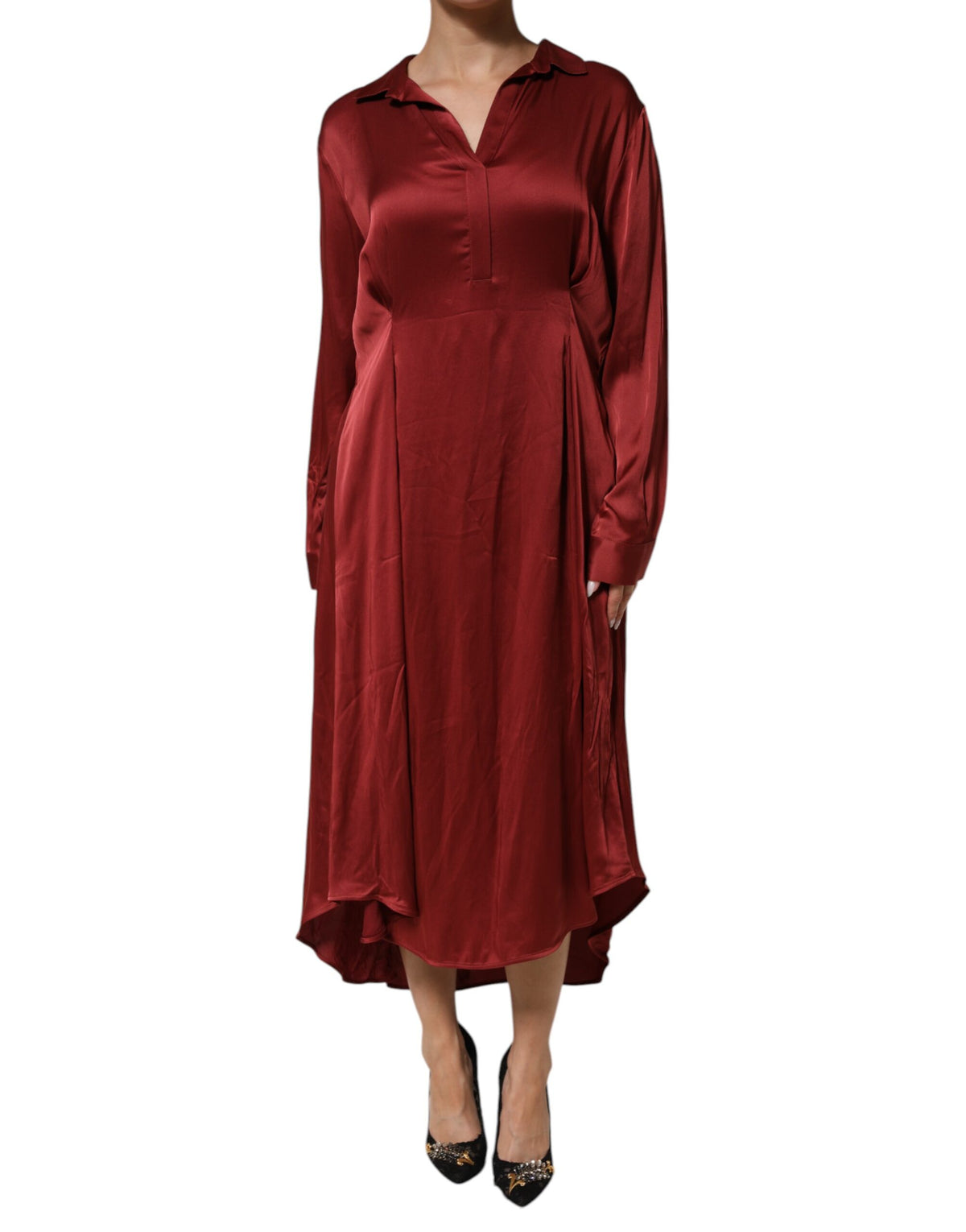 Fabiana Filippi Burgundy Acetate Viscose Satin Long Women's Dress