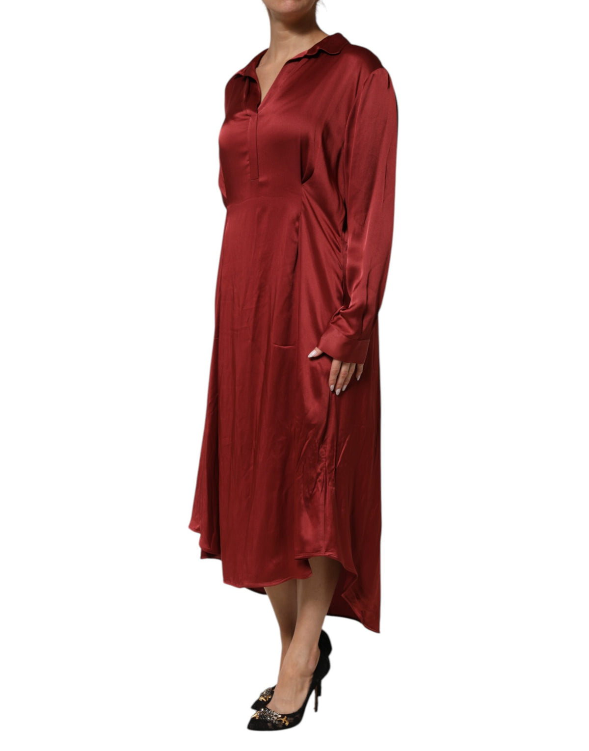 Fabiana Filippi Burgundy Acetate Viscose Satin Long Women's Dress