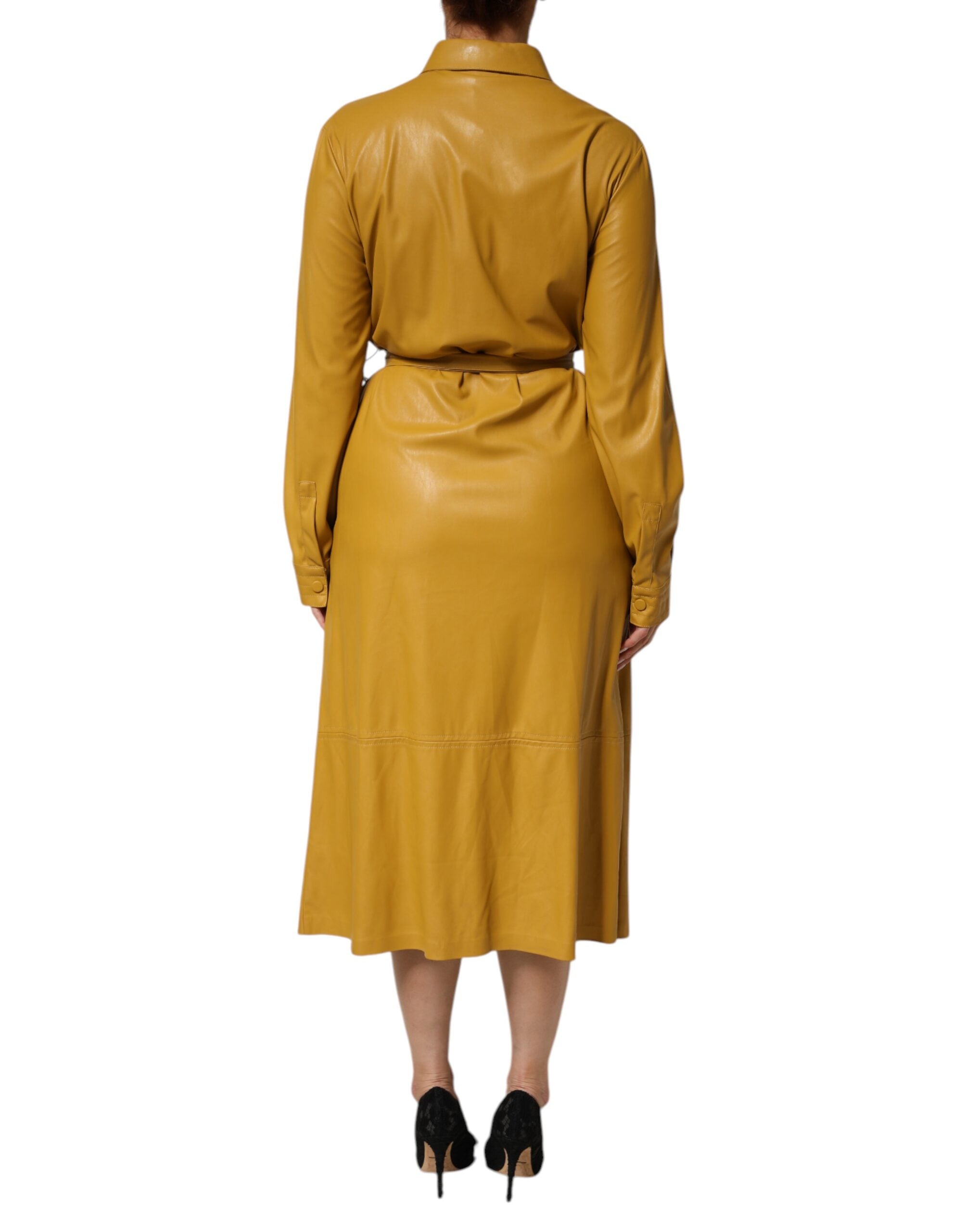 PINKO Polyester Belted Shirt Midi Long Sleeve Yellow Women's Mustard (Pre-Owned)