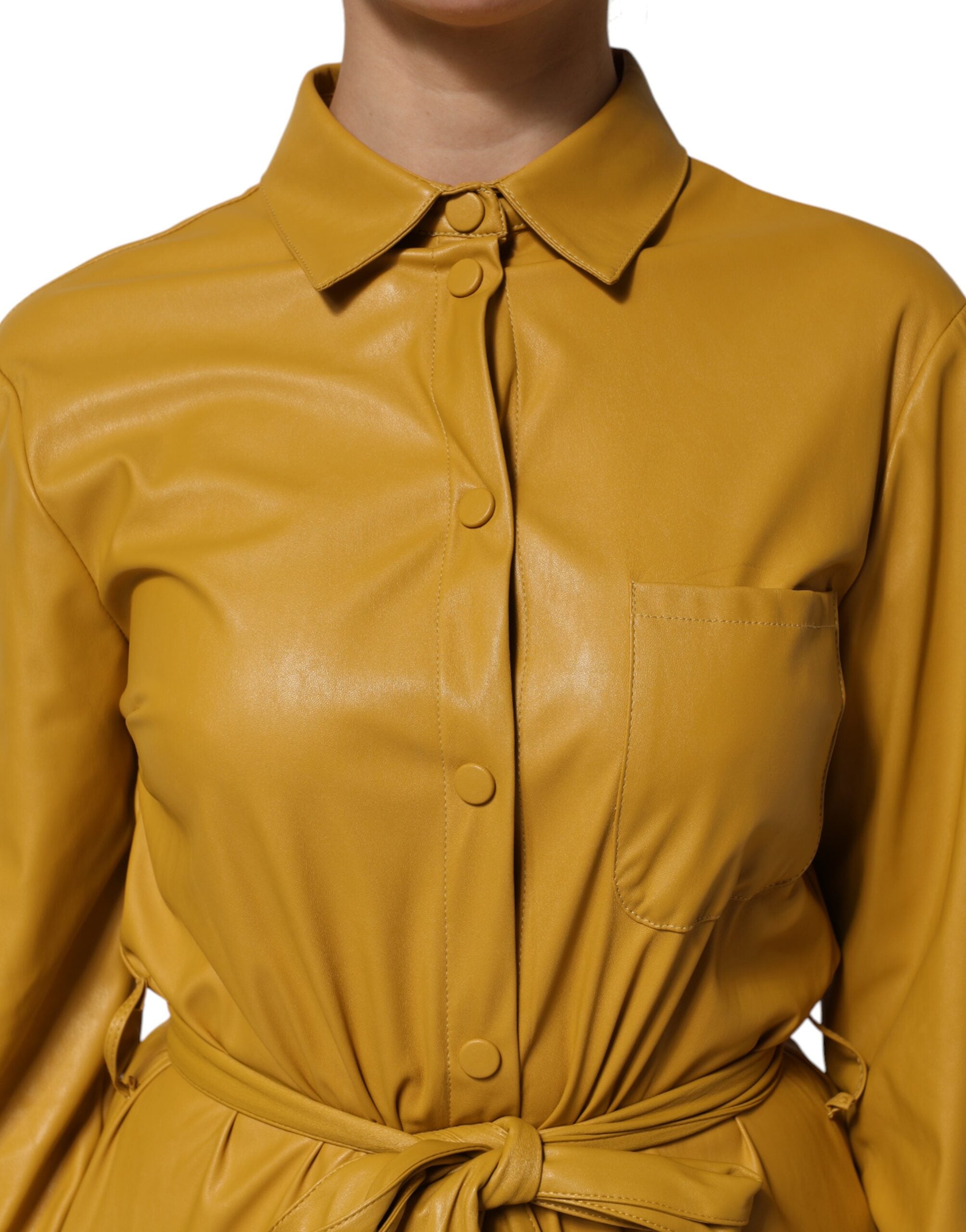 PINKO Polyester Belted Shirt Midi Long Sleeve Yellow Women's Mustard (Pre-Owned)