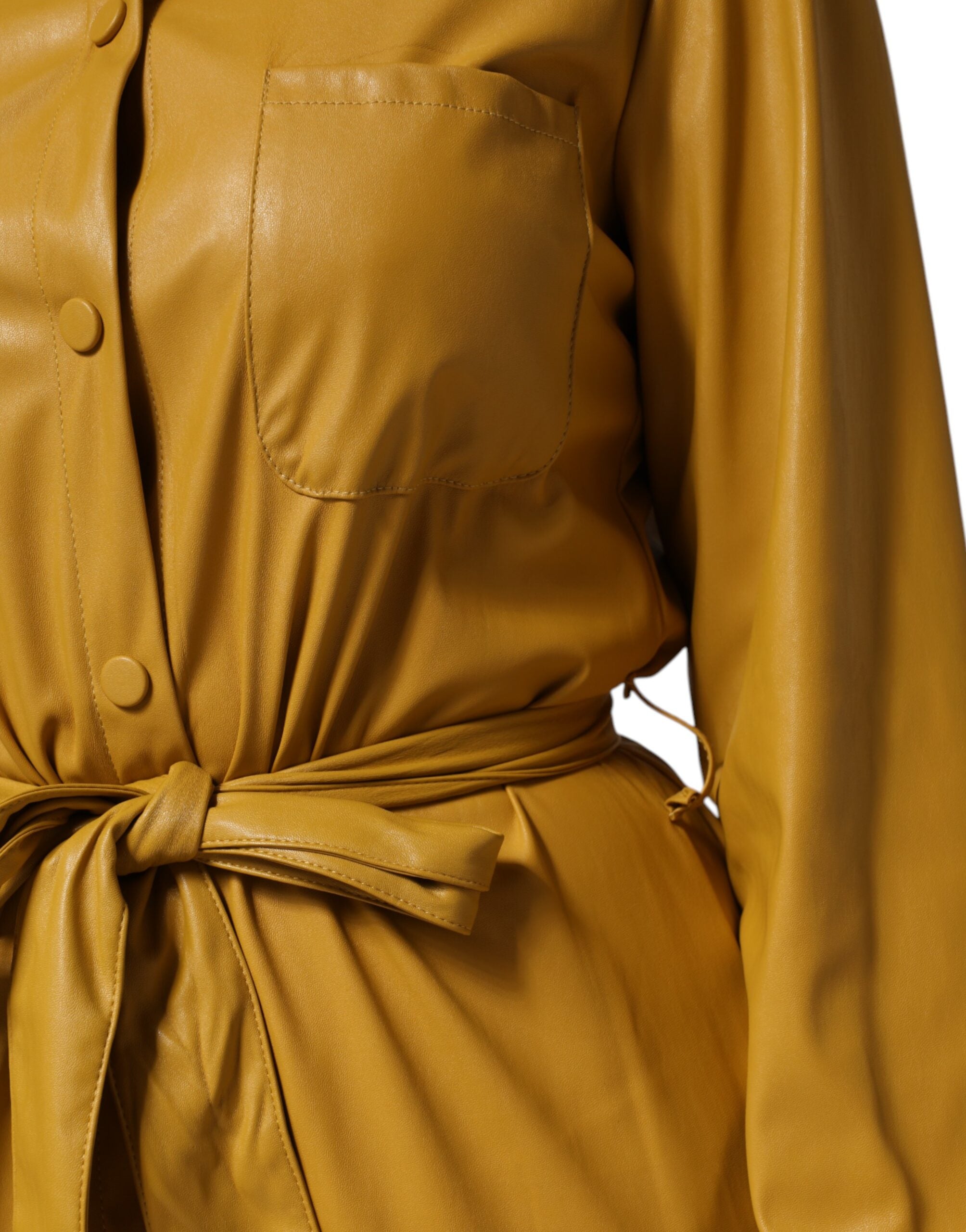 PINKO Polyester Belted Shirt Midi Long Sleeve Yellow Women's Mustard (Pre-Owned)