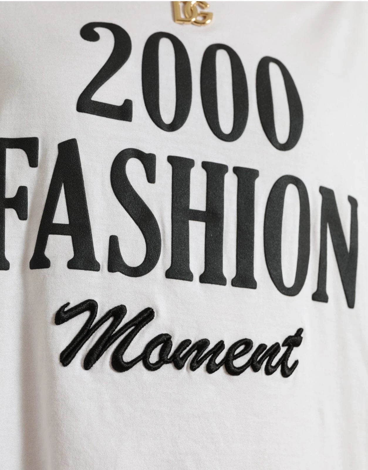 Dolce & Gabbana White Cotton 2000 Fashion Print Logo Women's T-shirt (Pre-Owned)