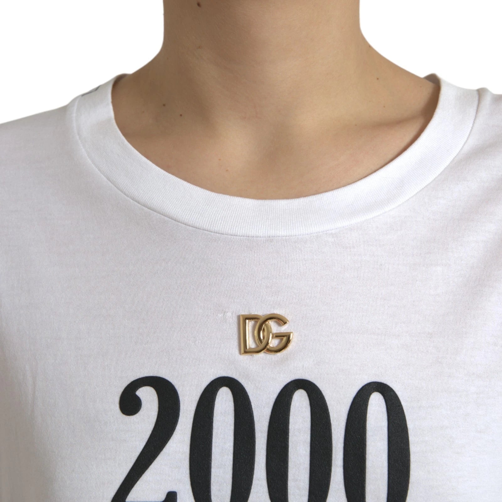 Dolce & Gabbana White Cotton 2000 Fashion Print Logo Women's T-shirt (Pre-Owned)