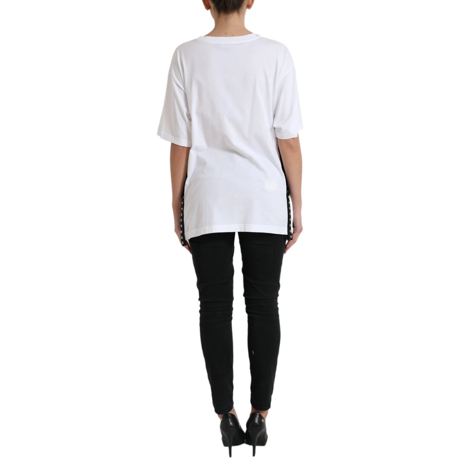 Dolce & Gabbana White Cotton 2000 Fashion Print Logo Women's T-shirt (Pre-Owned)