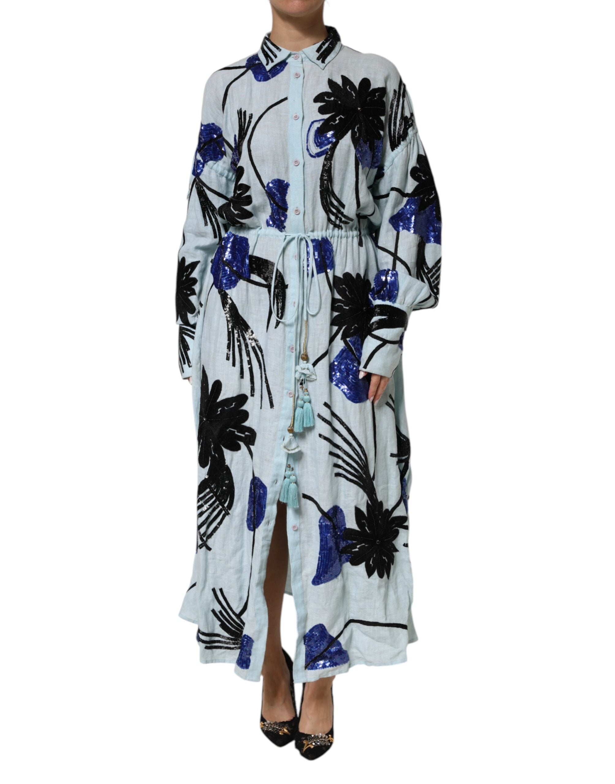 Christian Pellizzari Blue Sequin Embellished Shirt Maxi Women's Dress (Pre-Owned)