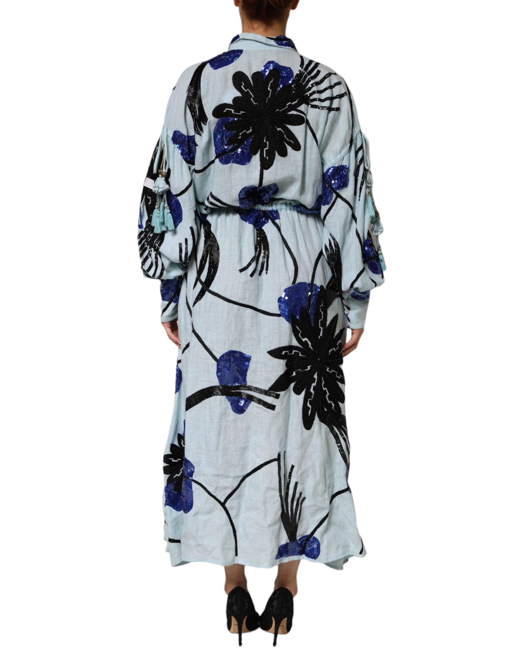 Christian Pellizzari Blue Sequin Embellished Shirt Maxi Women's Dress (Pre-Owned)