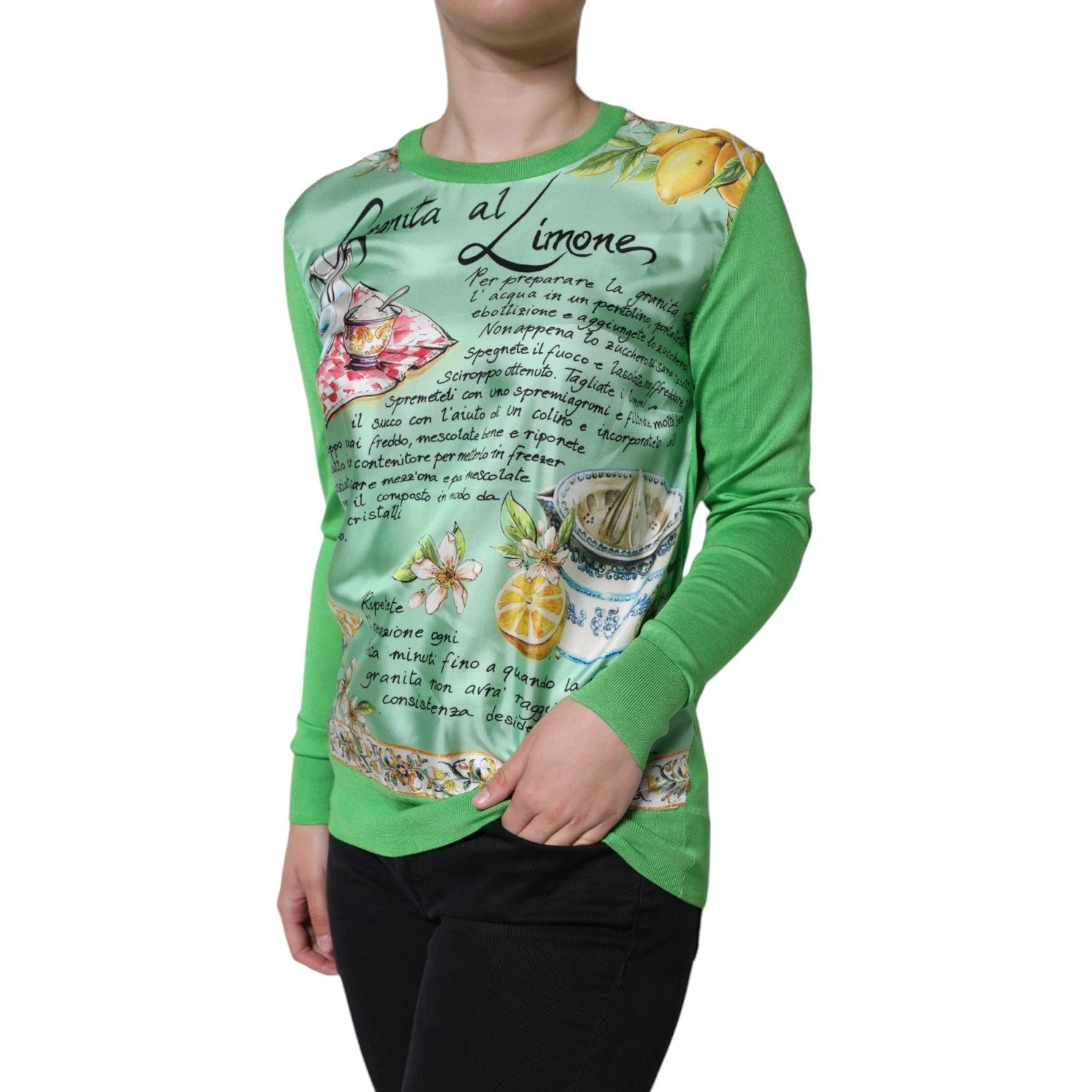 Dolce & Gabbana Green Lemon Print Pullover Silk Women Women's Sweater (Pre-Owned)
