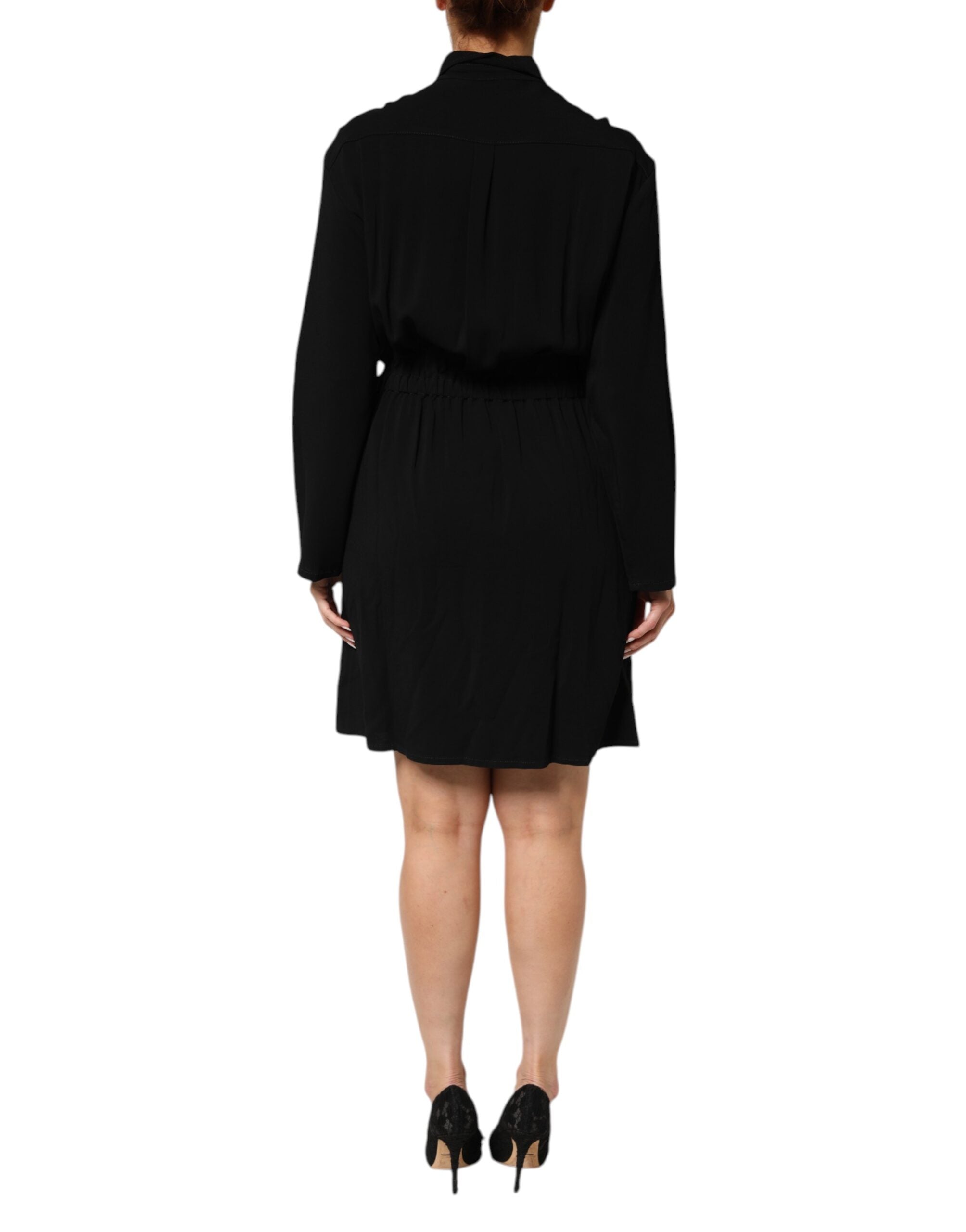 Emporio Armani Black Viscose Blend Shirt Style Belted Women's Dress (Pre-Owned)