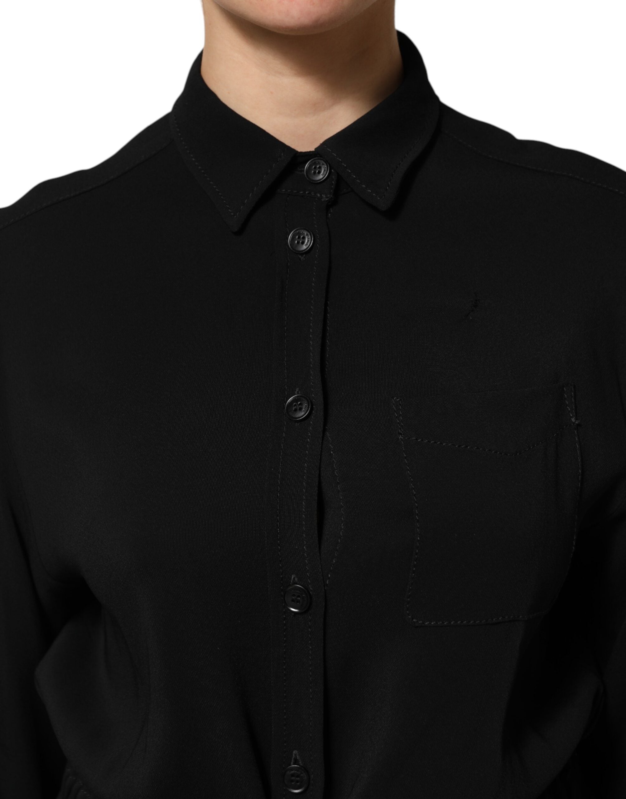 Emporio Armani Black Viscose Blend Shirt Style Belted Women's Dress (Pre-Owned)