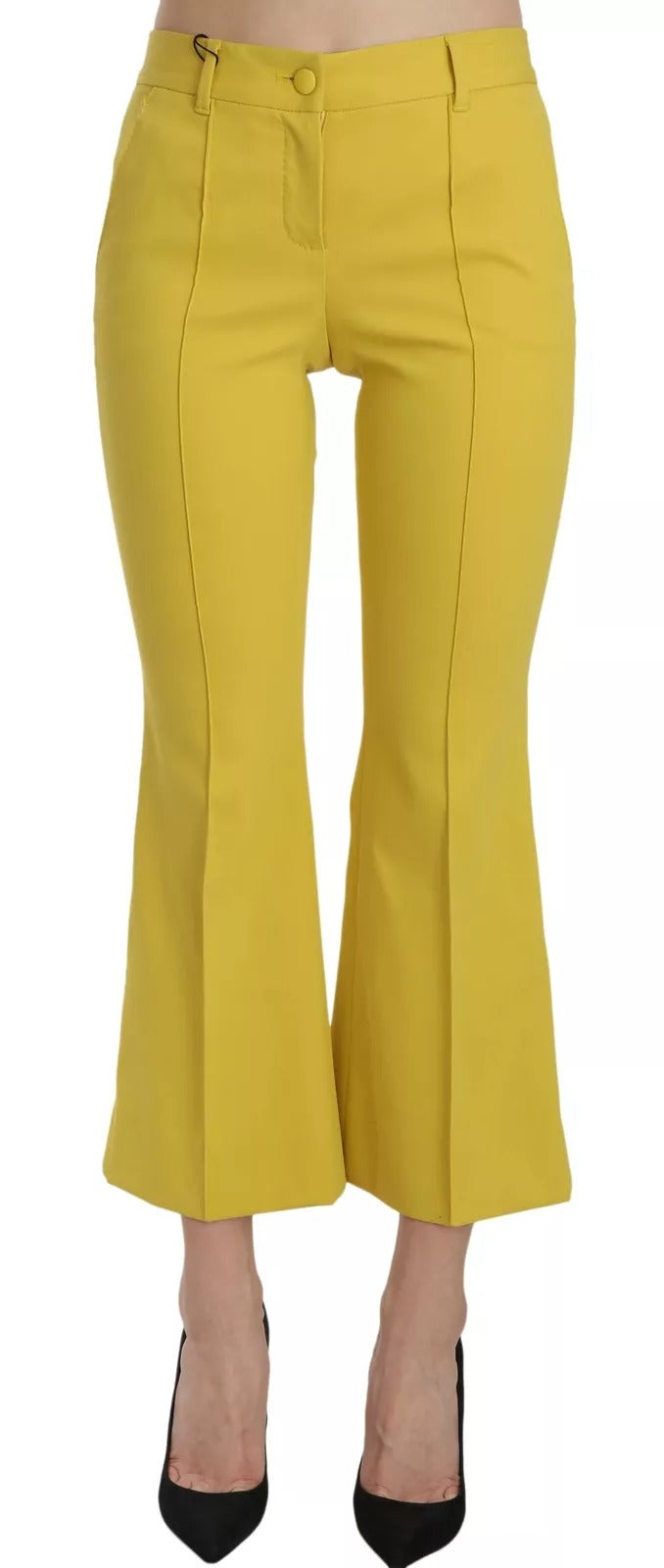 Dolce & Gabbana Yellow Flared Bootcut Capri Cotton Women's Pants