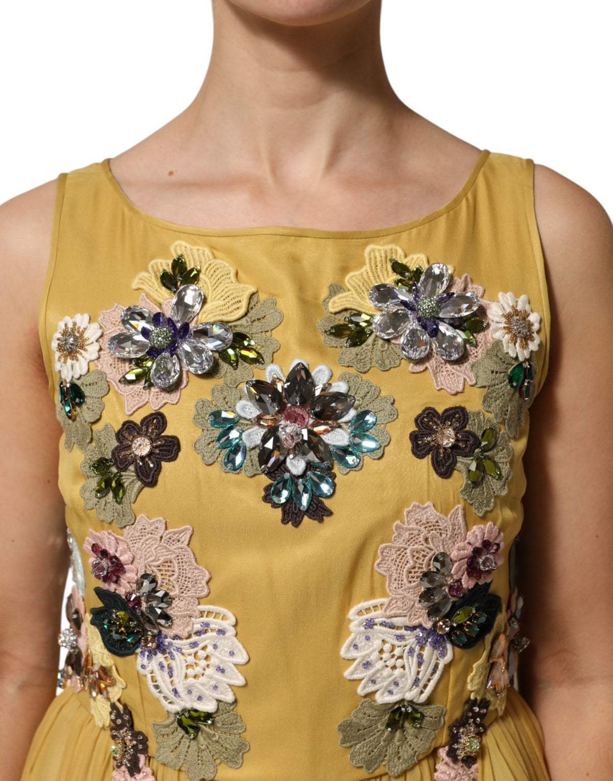 Dolce & Gabbana Yellow Silk Floral Embroidered Maxi Women's Dress