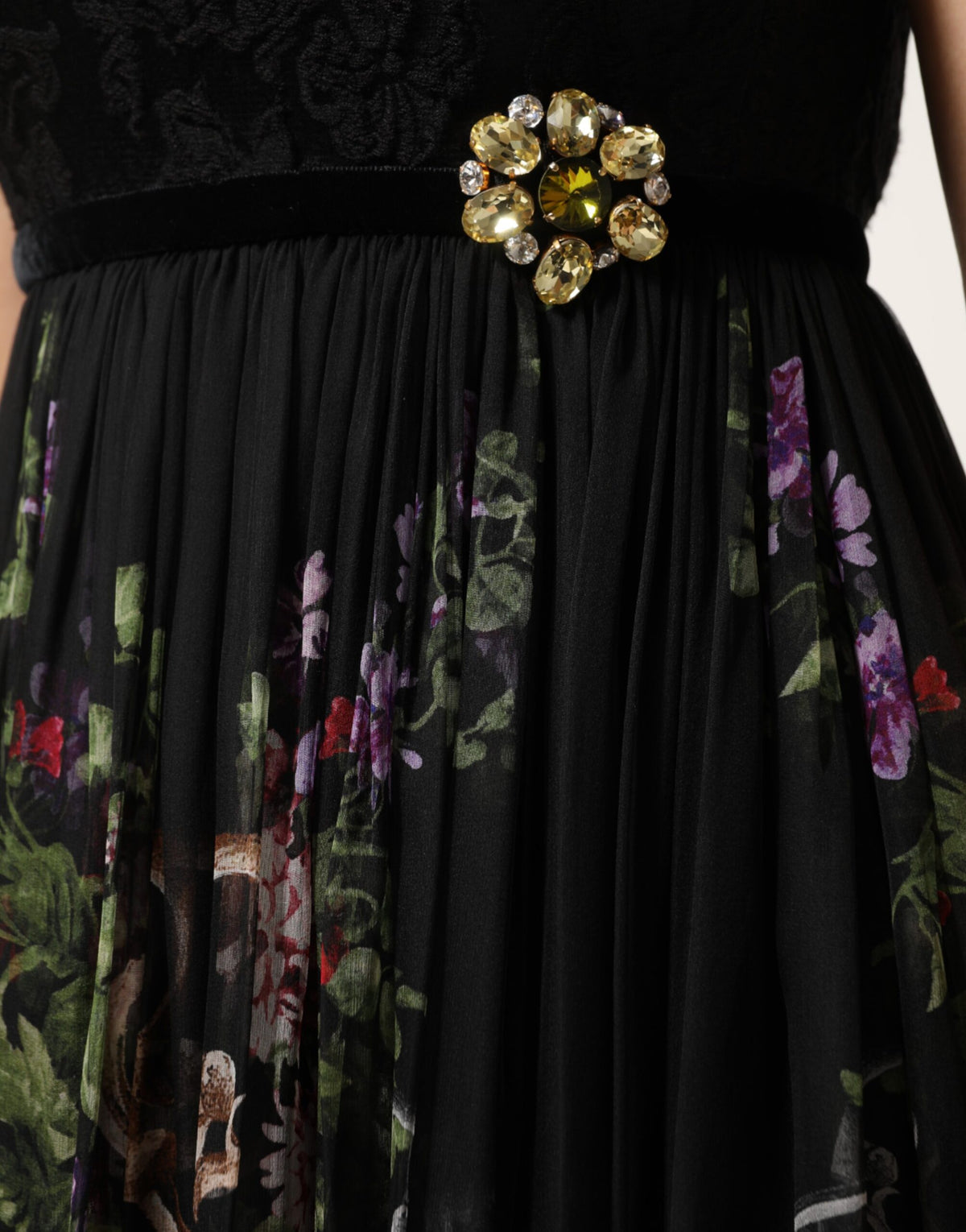 Dolce & Gabbana Black Floral Key Print Crystal Strapless Women's Dress