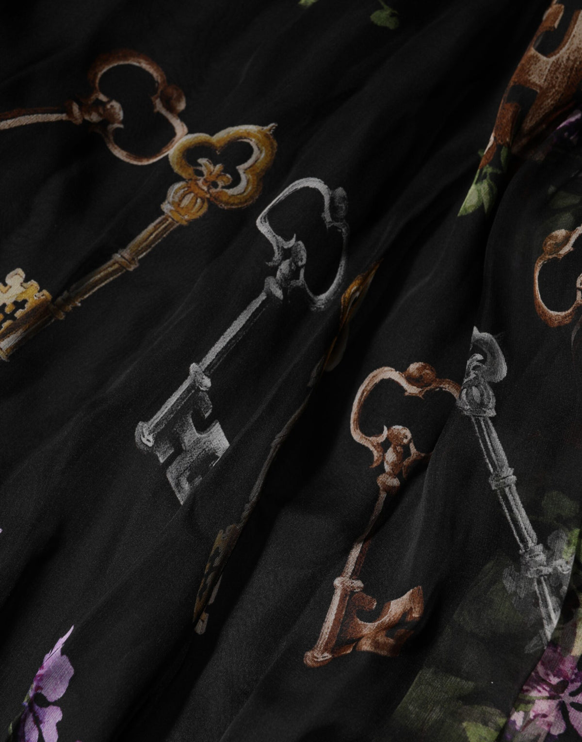 Dolce & Gabbana Black Floral Key Print Crystal Strapless Women's Dress