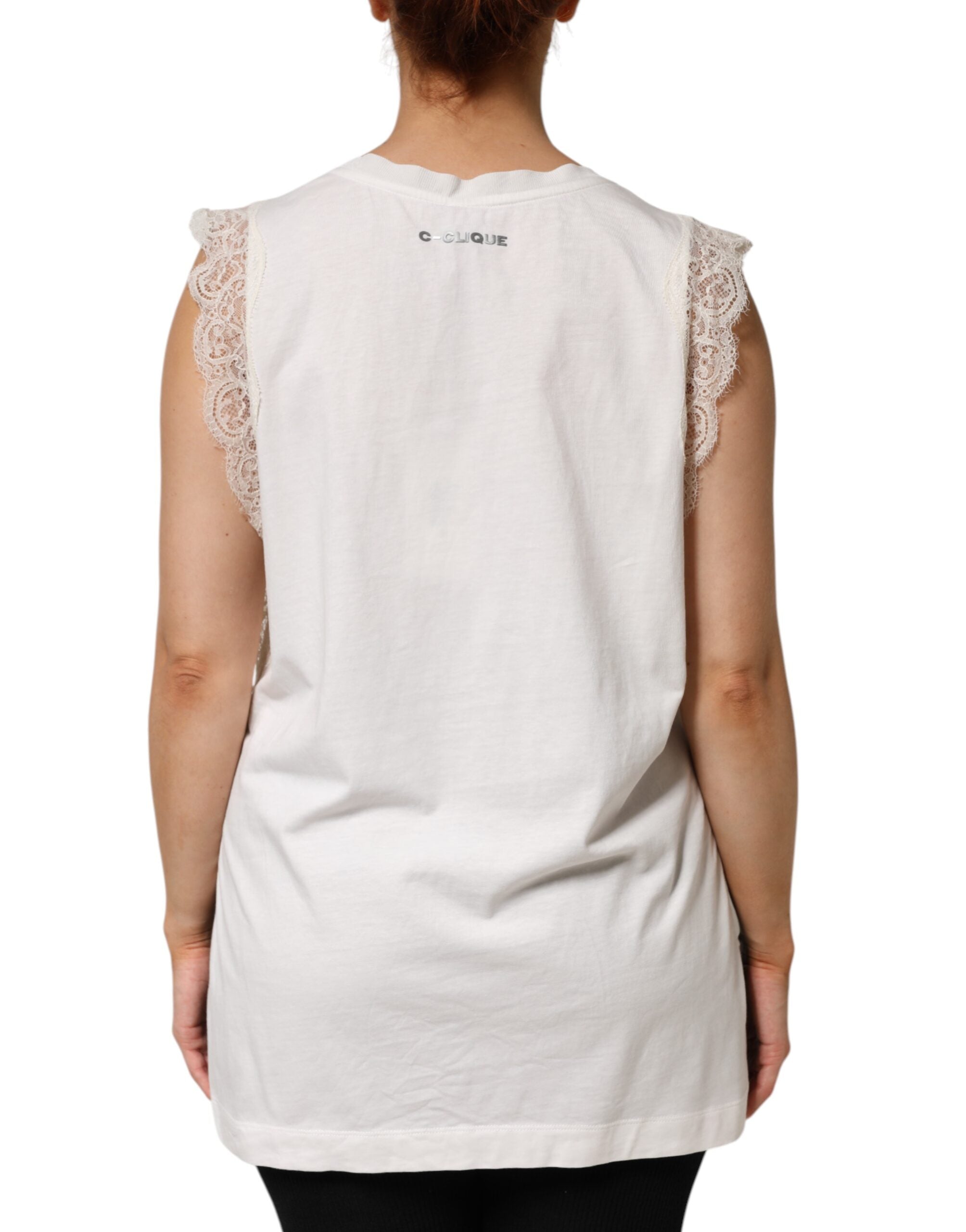PINKO White Silk Blend Lace Trim Sleeveless V-Neck Women’s Women's Top