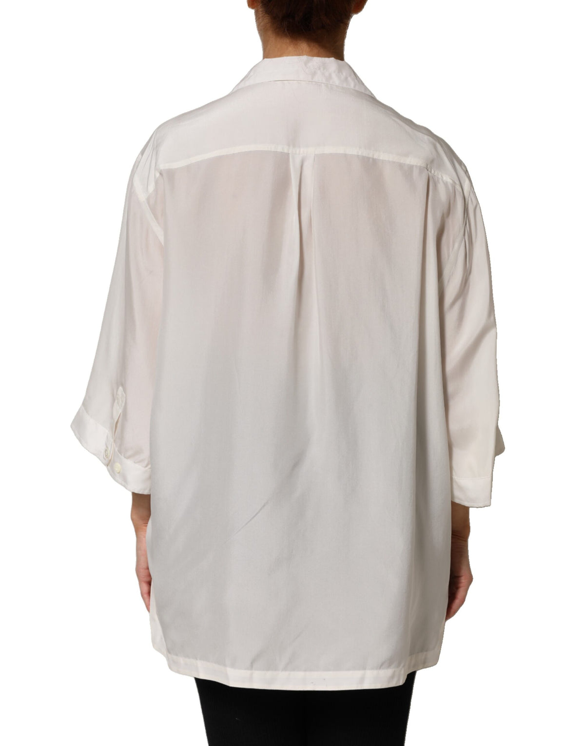 Dolce & Gabbana White Silk Collared 3/4 Sleeves Blouse Women's Top