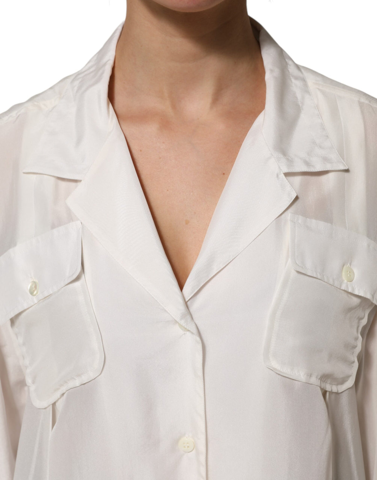 Dolce & Gabbana White Silk Collared 3/4 Sleeves Blouse Women's Top