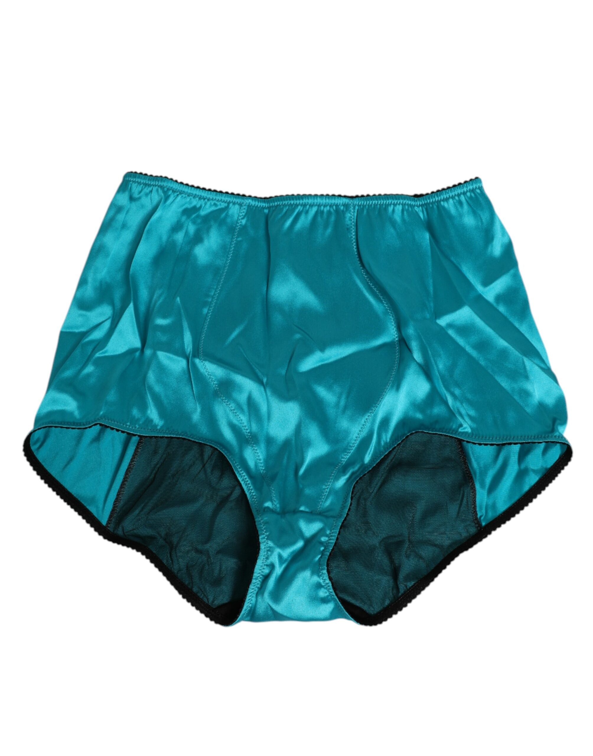 Dolce & Gabbana Aqua Green Satin High-Waist Briefs Women's Underwear