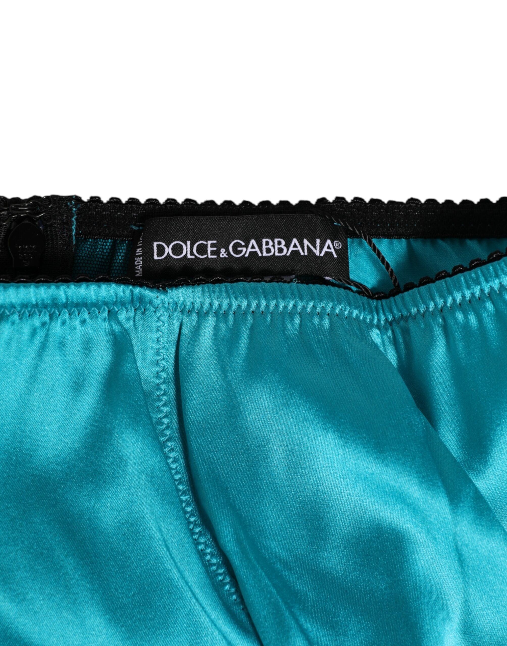 Dolce & Gabbana Aqua Green Satin High-Waist Briefs Women's Underwear