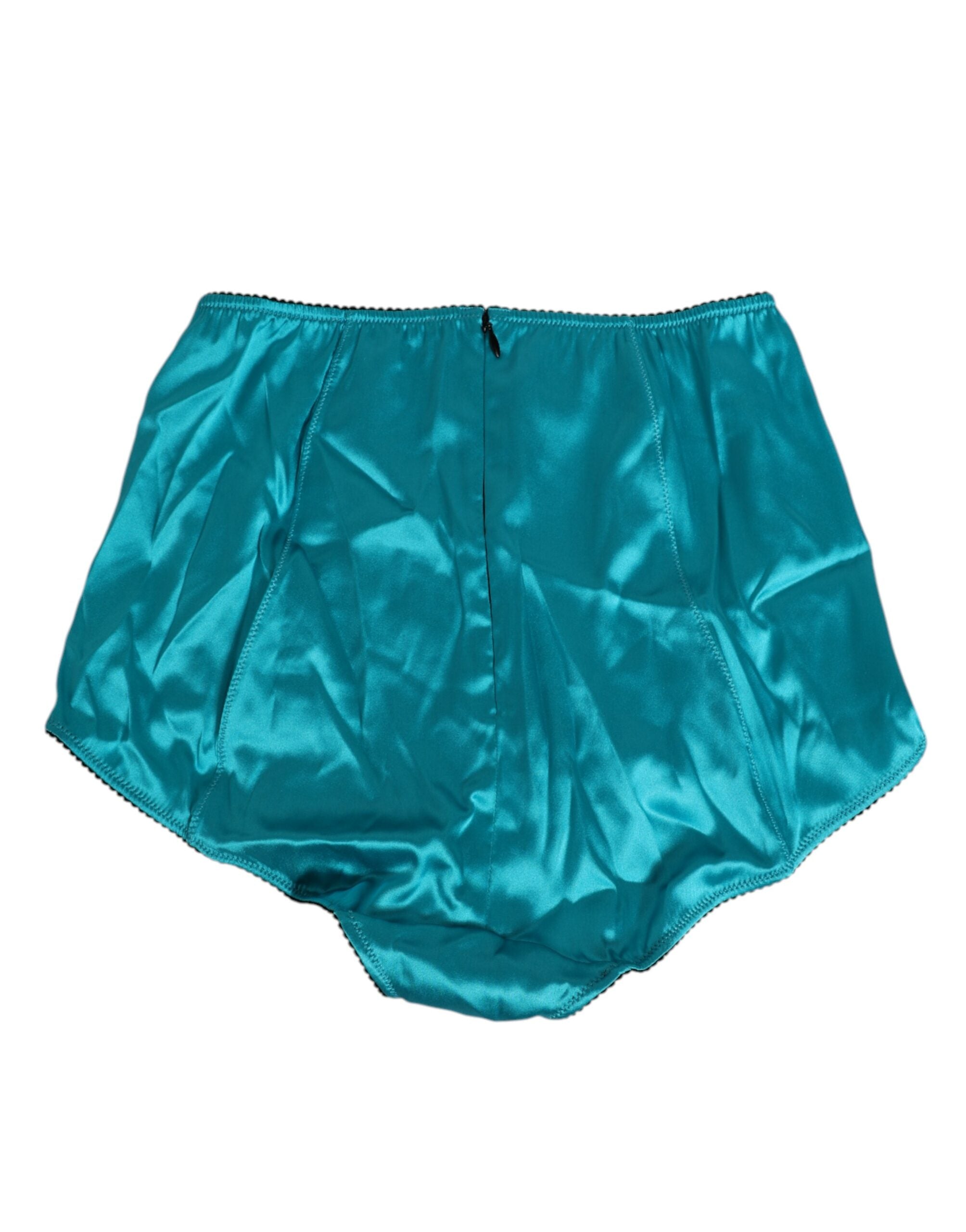 Dolce & Gabbana Aqua Green Satin High-Waist Briefs Women's Underwear