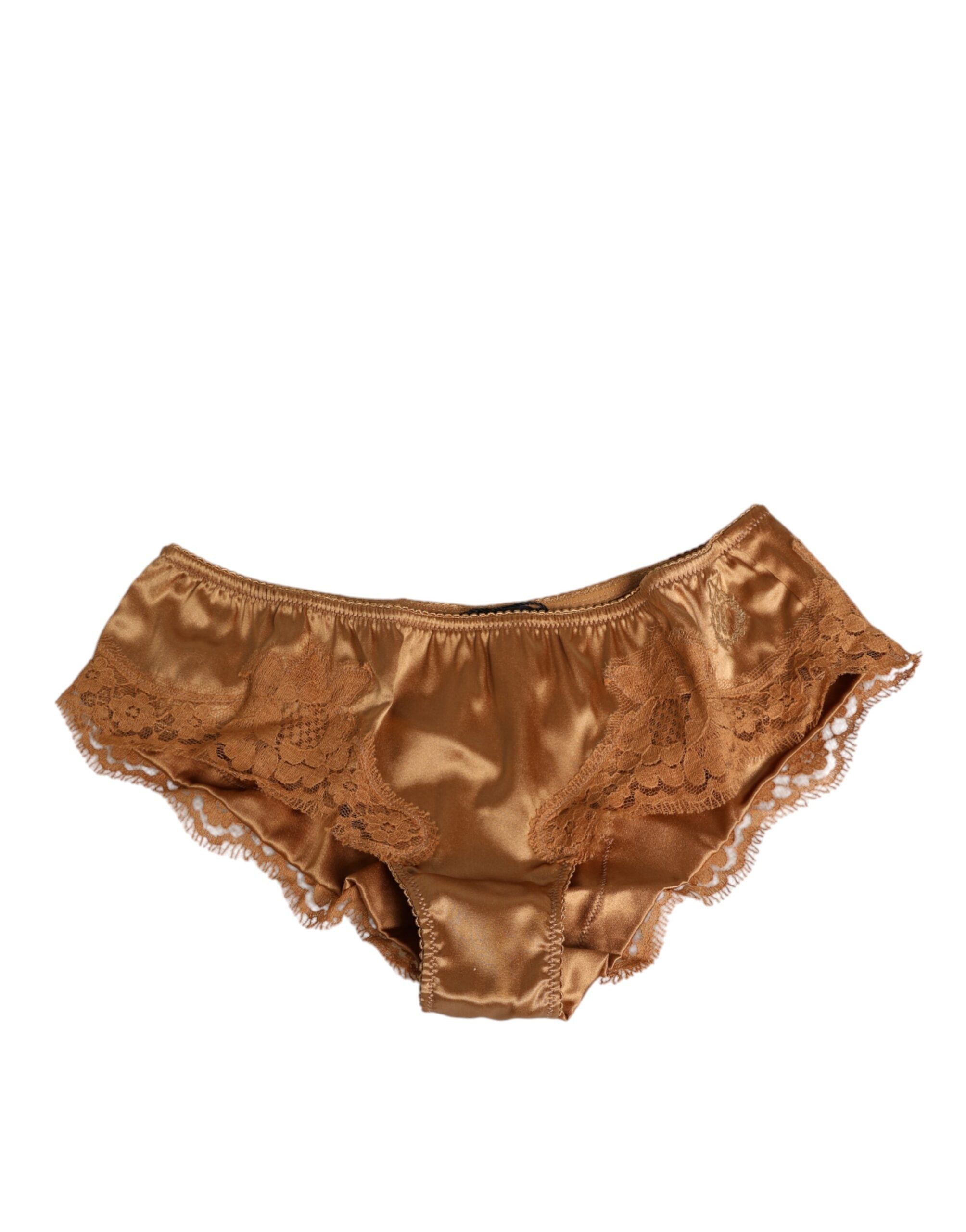 Dolce & Gabbana Brown Lace Silk Satin Slip Panties Women's Underwear