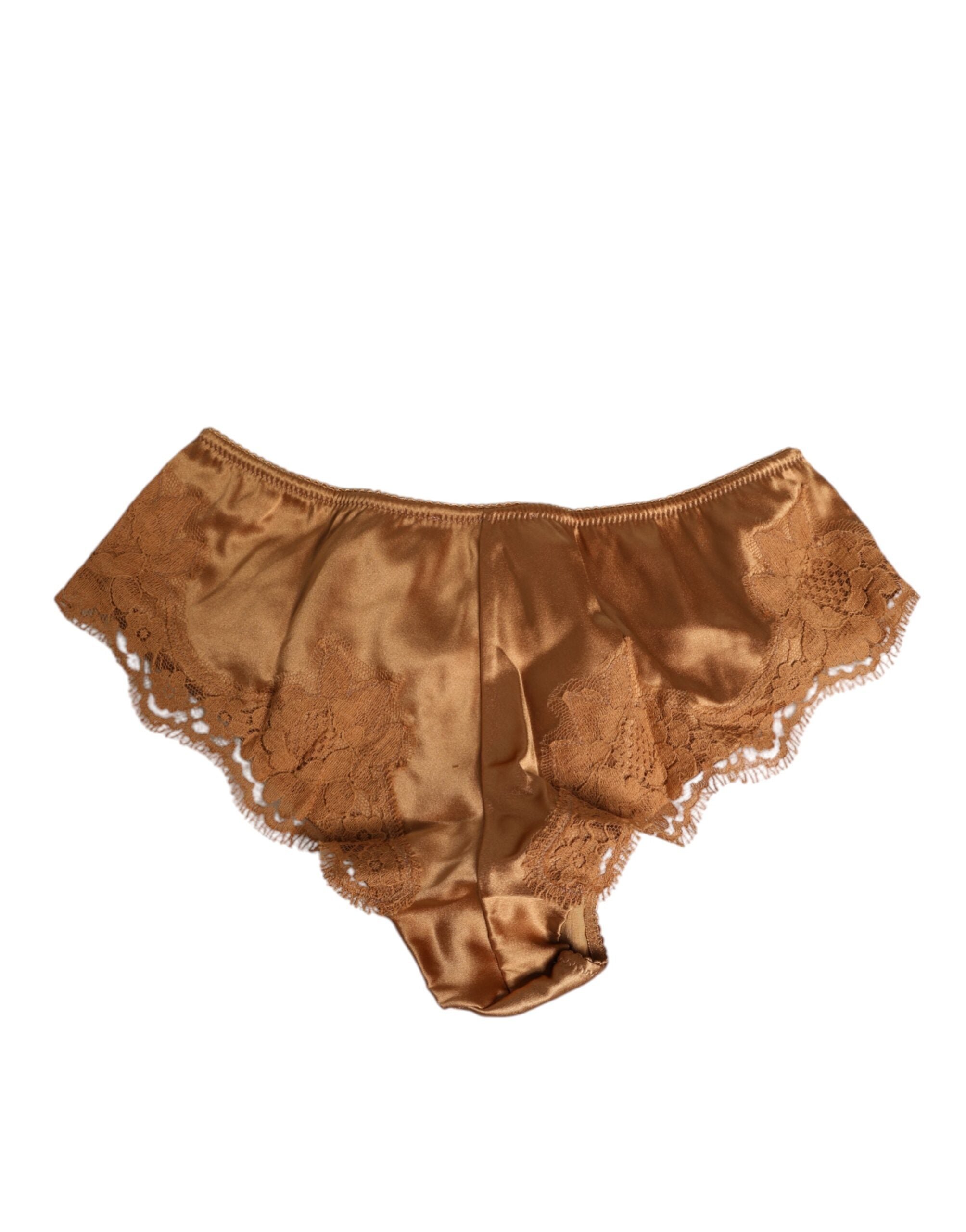Dolce & Gabbana Brown Lace Silk Satin Slip Panties Women's Underwear