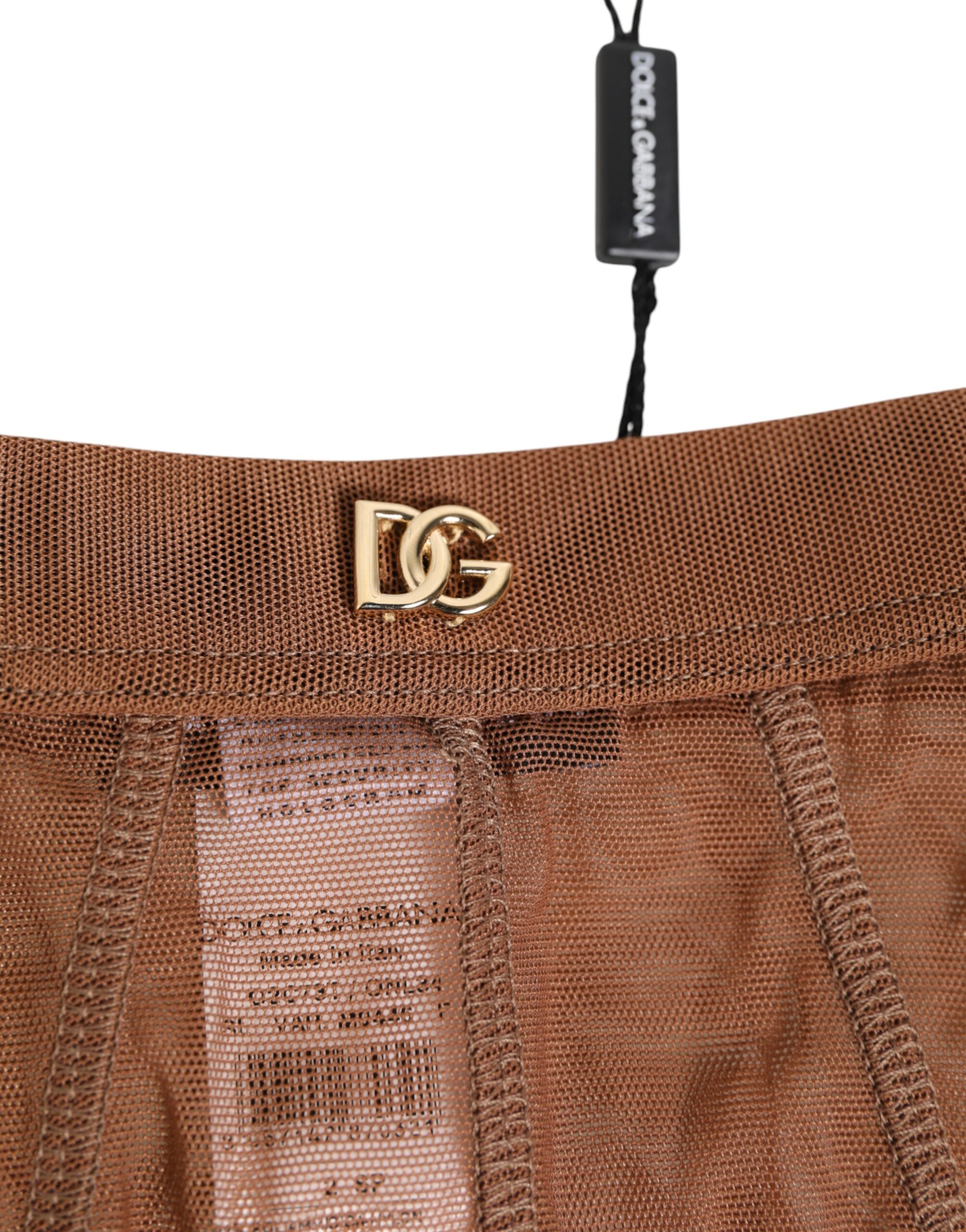 Dolce & Gabbana Brown Sheer Mesh High Waist Briefs Women's Underwear