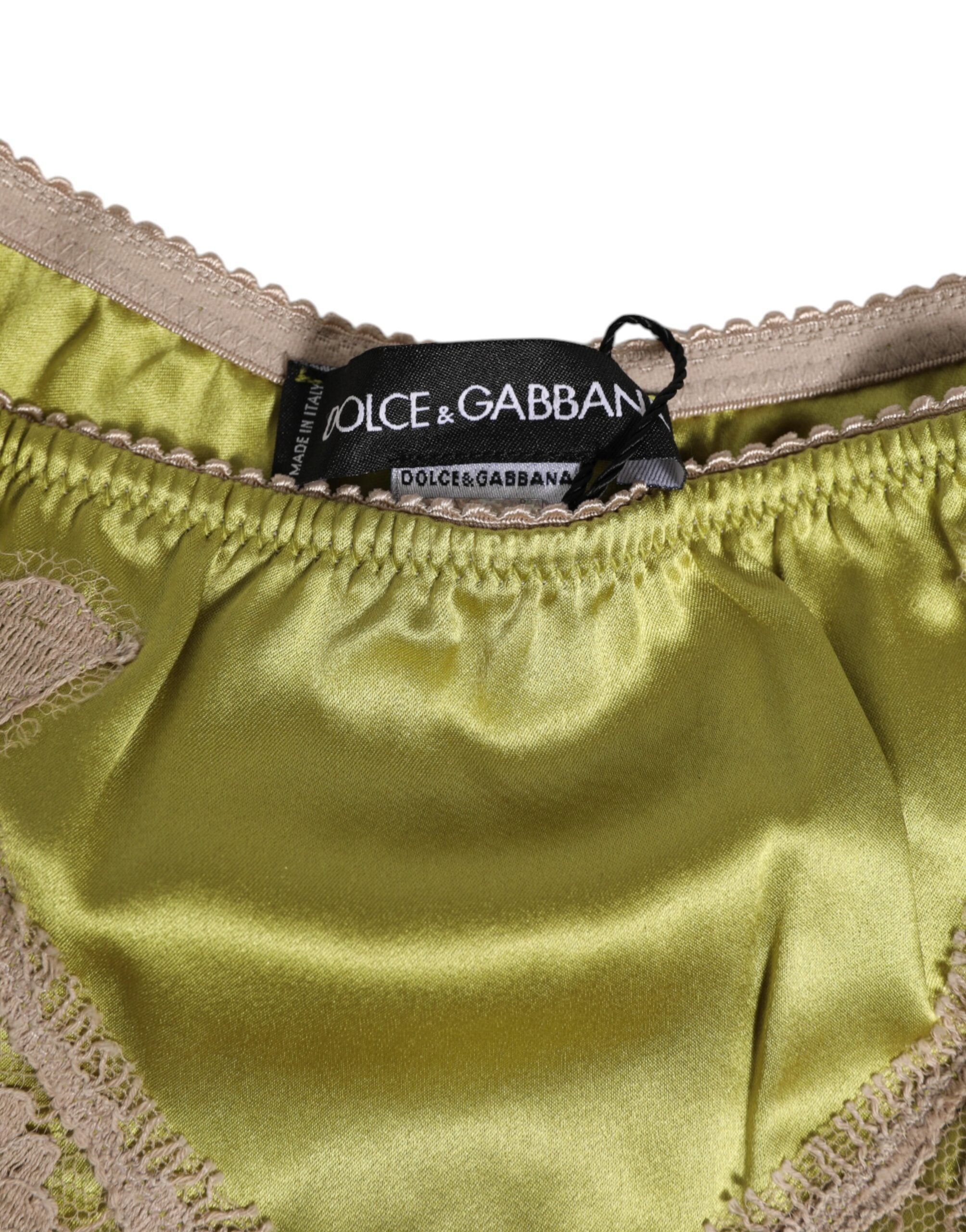 Dolce & Gabbana Green Silk Satin Lace Trim New Slip Women's Underwear