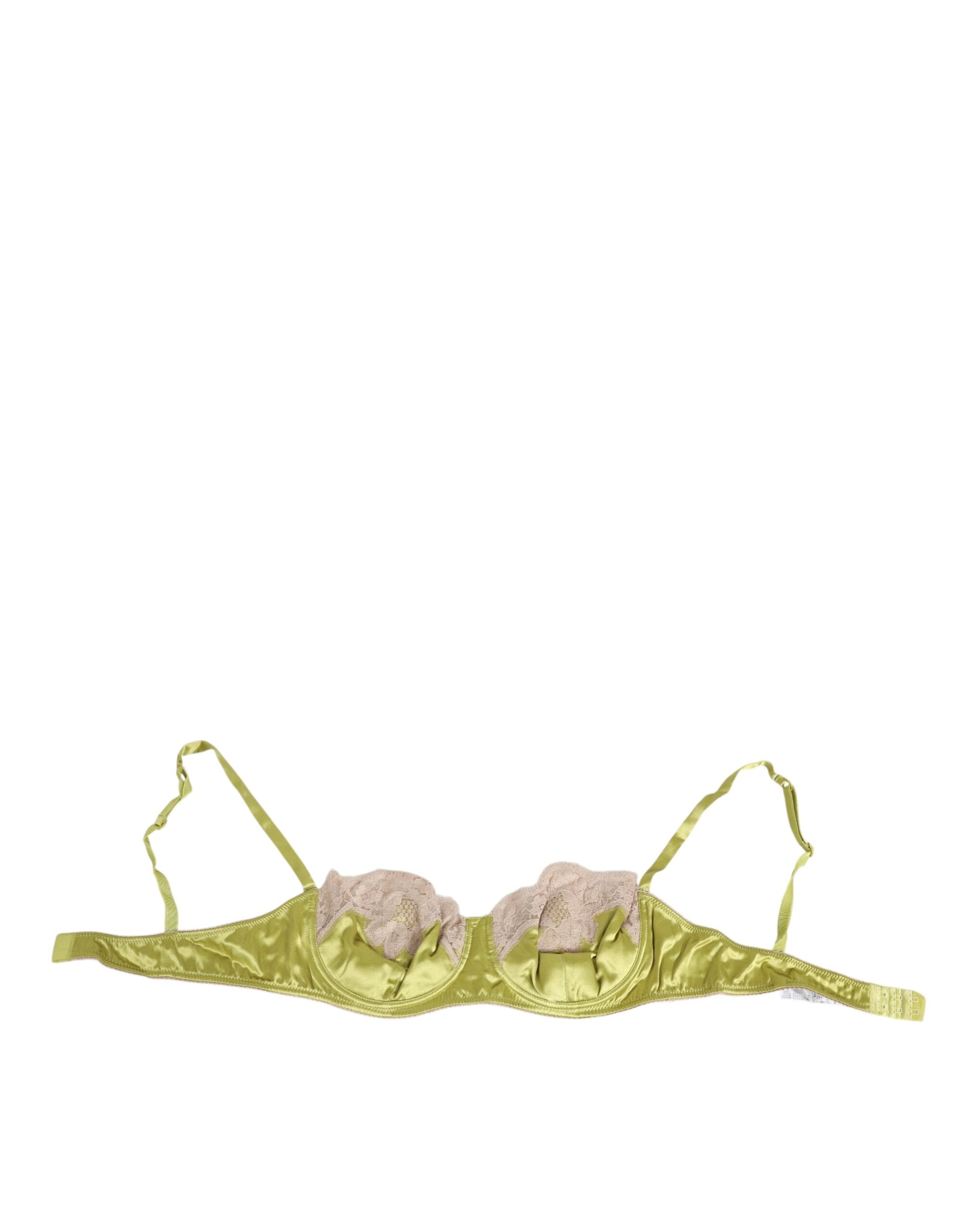 Dolce & Gabbana Lime Green Silk Satin Lace Padded Balconnet Women's Underwear