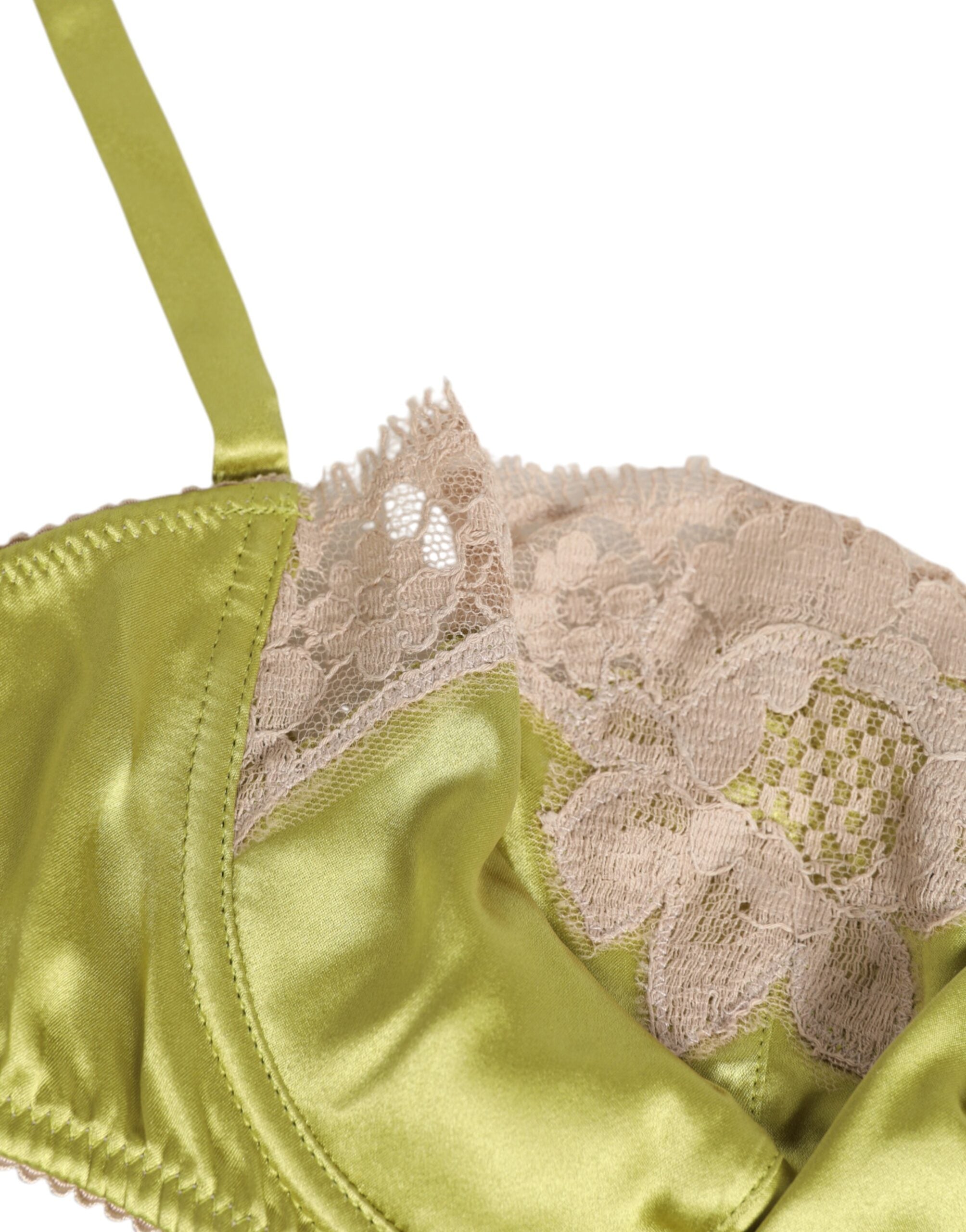 Dolce & Gabbana Lime Green Silk Satin Lace Padded Balconnet Women's Underwear