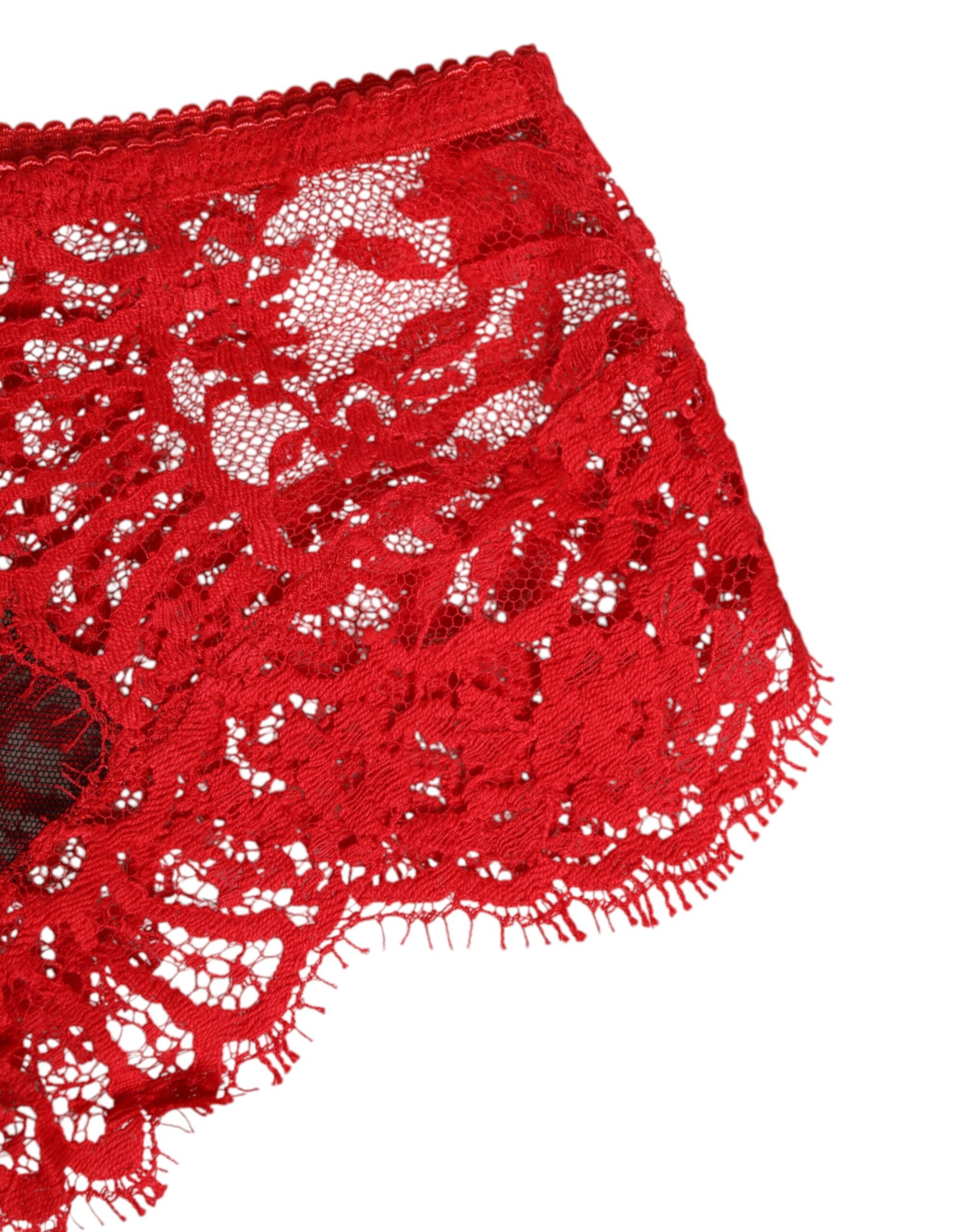 Dolce & Gabbana Red Floral Lace Sheer Briefs Women Women's Underwear