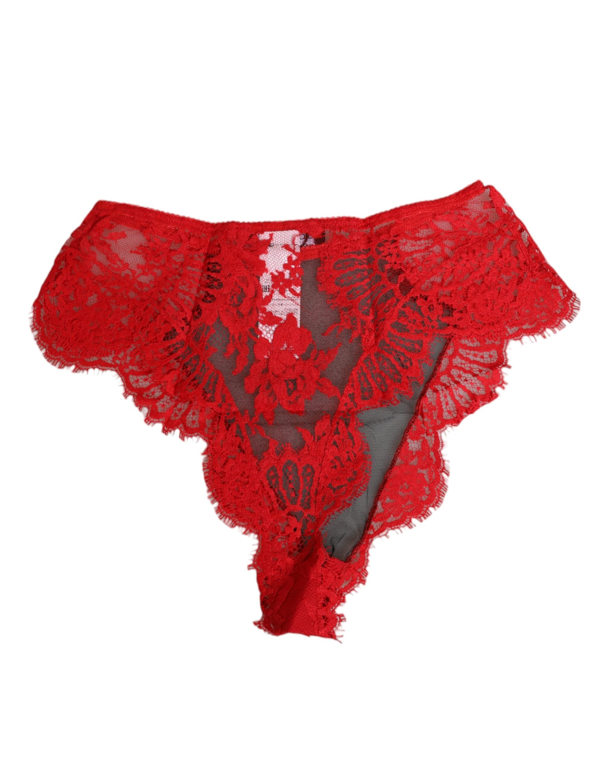 Dolce & Gabbana Red Floral Lace Sheer Briefs Women Women's Underwear