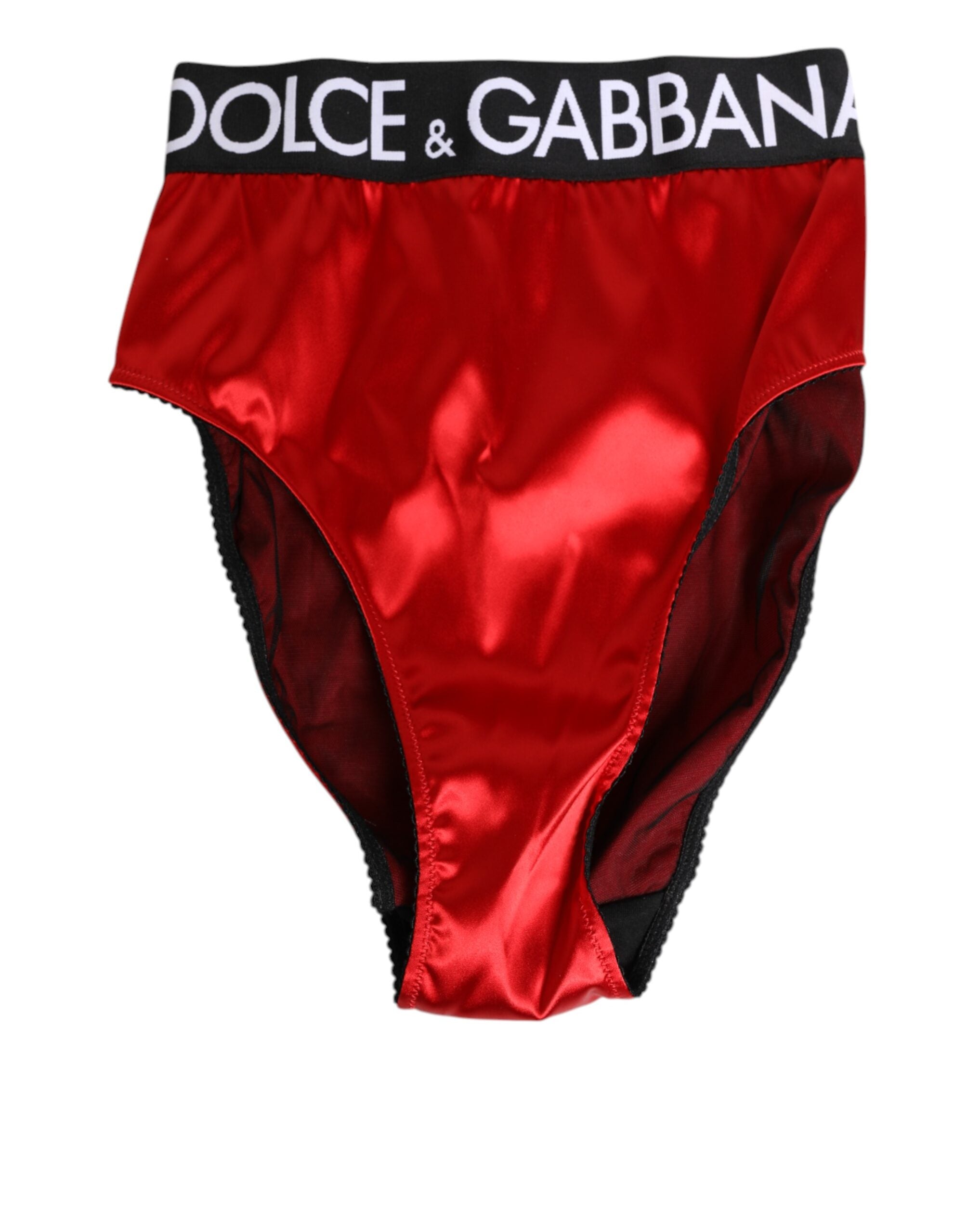 Dolce & Gabbana Red Satin High-Waist Briefs Logo Women Women's Underwear