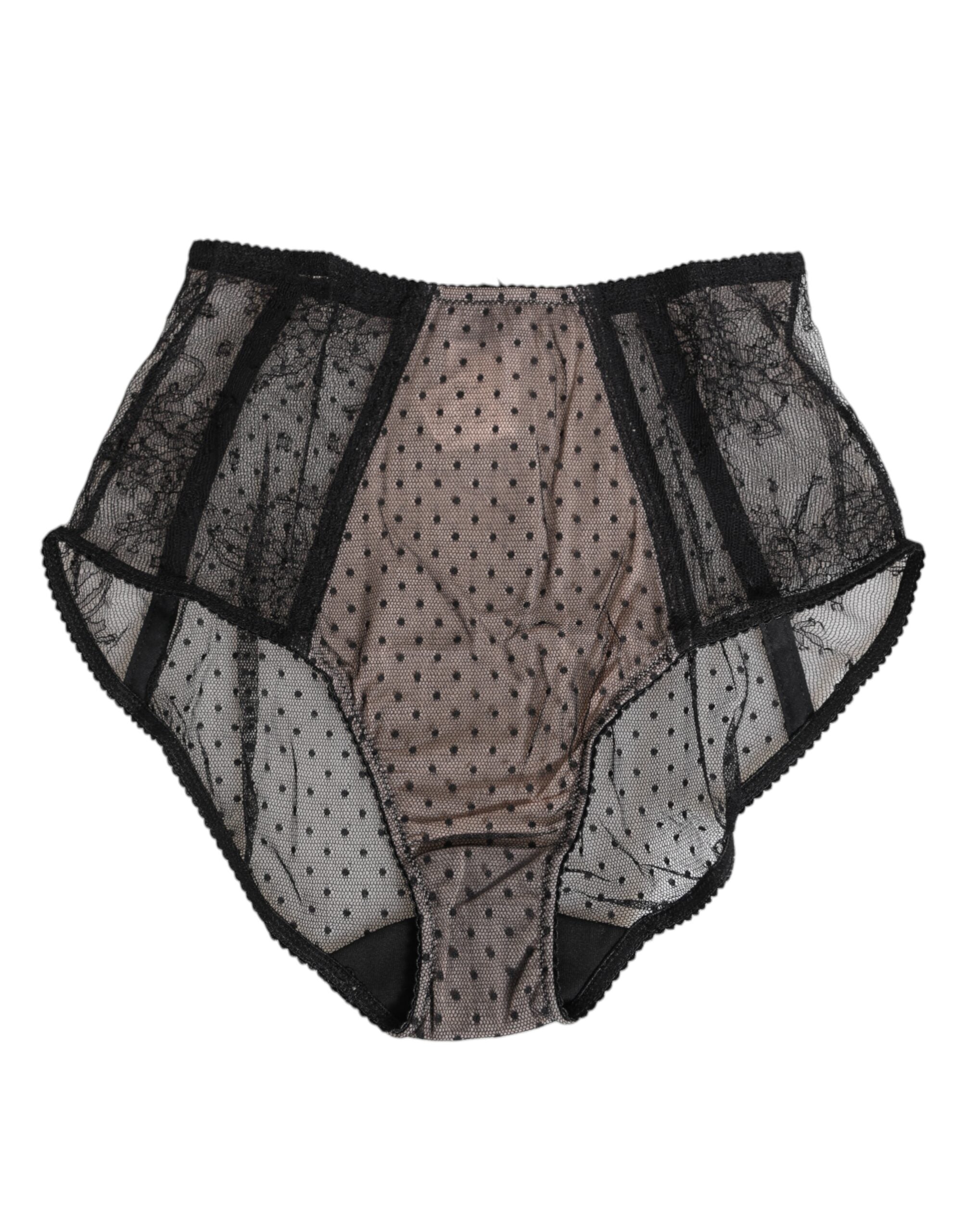 Dolce & Gabbana Black Sheer Polka Dot Lace High Waist Women's Underwear