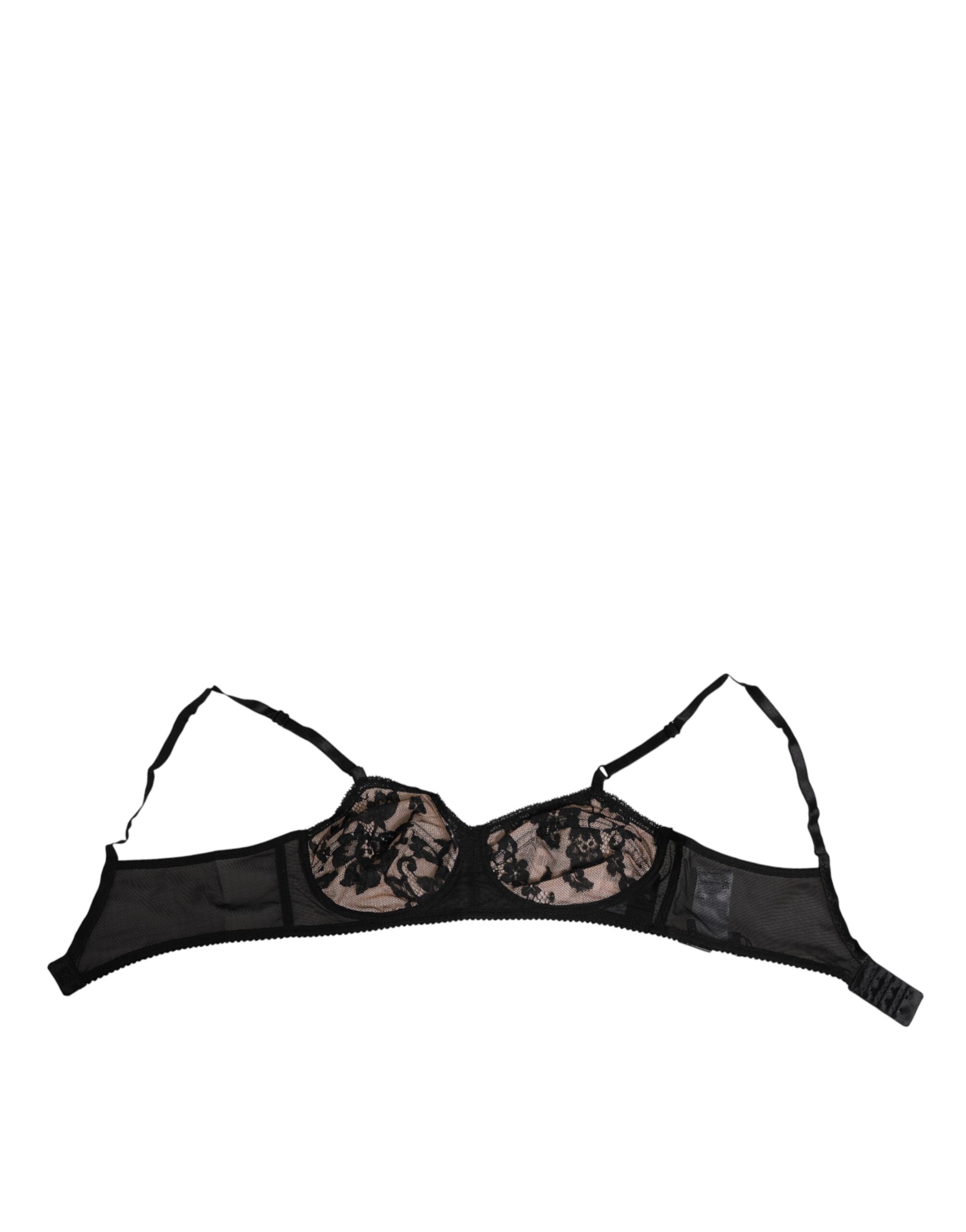Dolce & Gabbana Black Nude Floral Lace Sheer Bra Women's Underwear