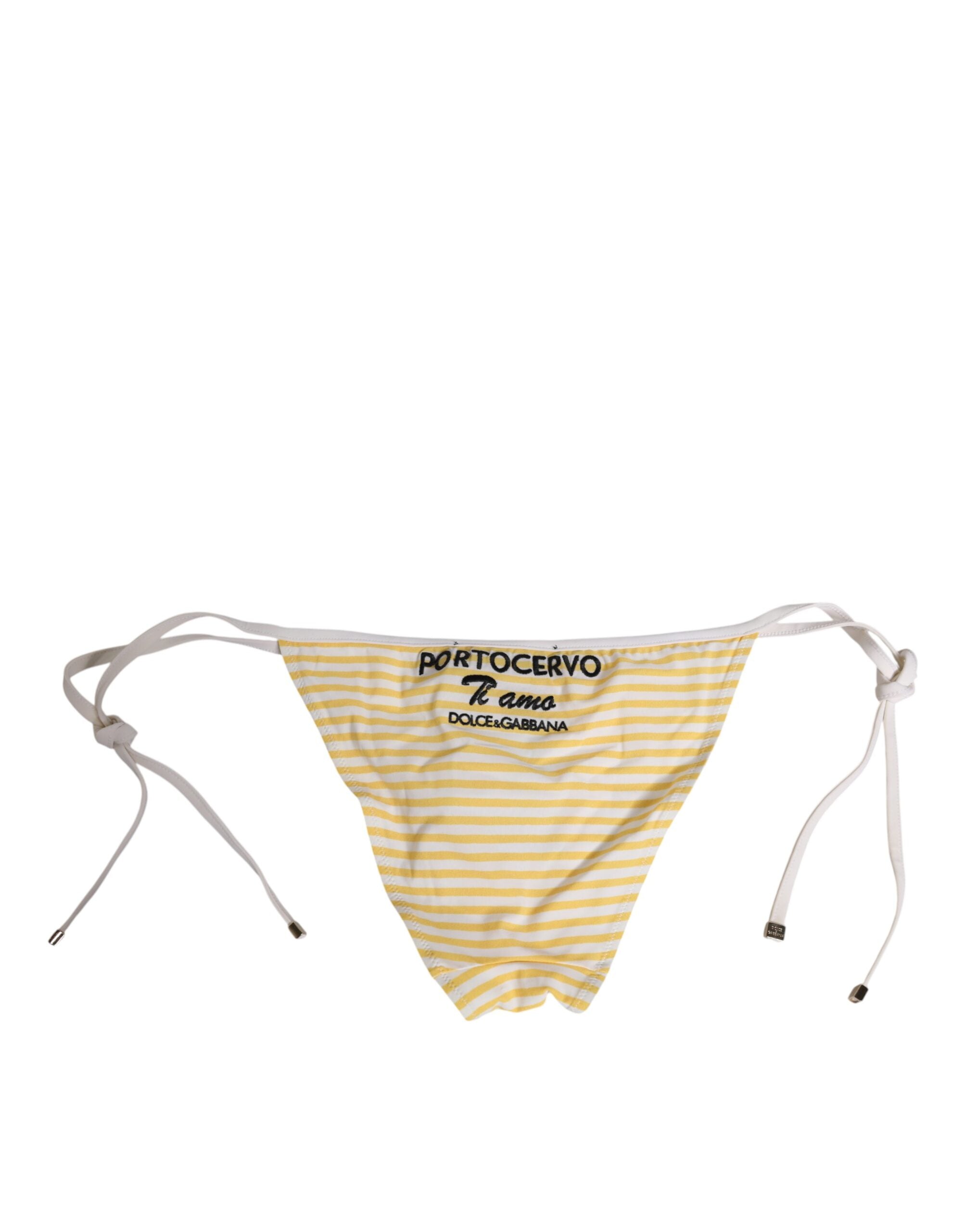 Dolce & Gabbana White Yellow Stripe Tie Side Logo Women's Underwear