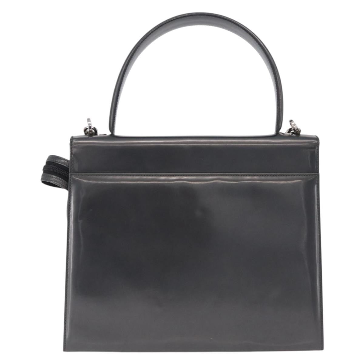 Salvatore Ferragamo Gancini Leather Gray Patent_Leather Handbag (Pre-Owned)