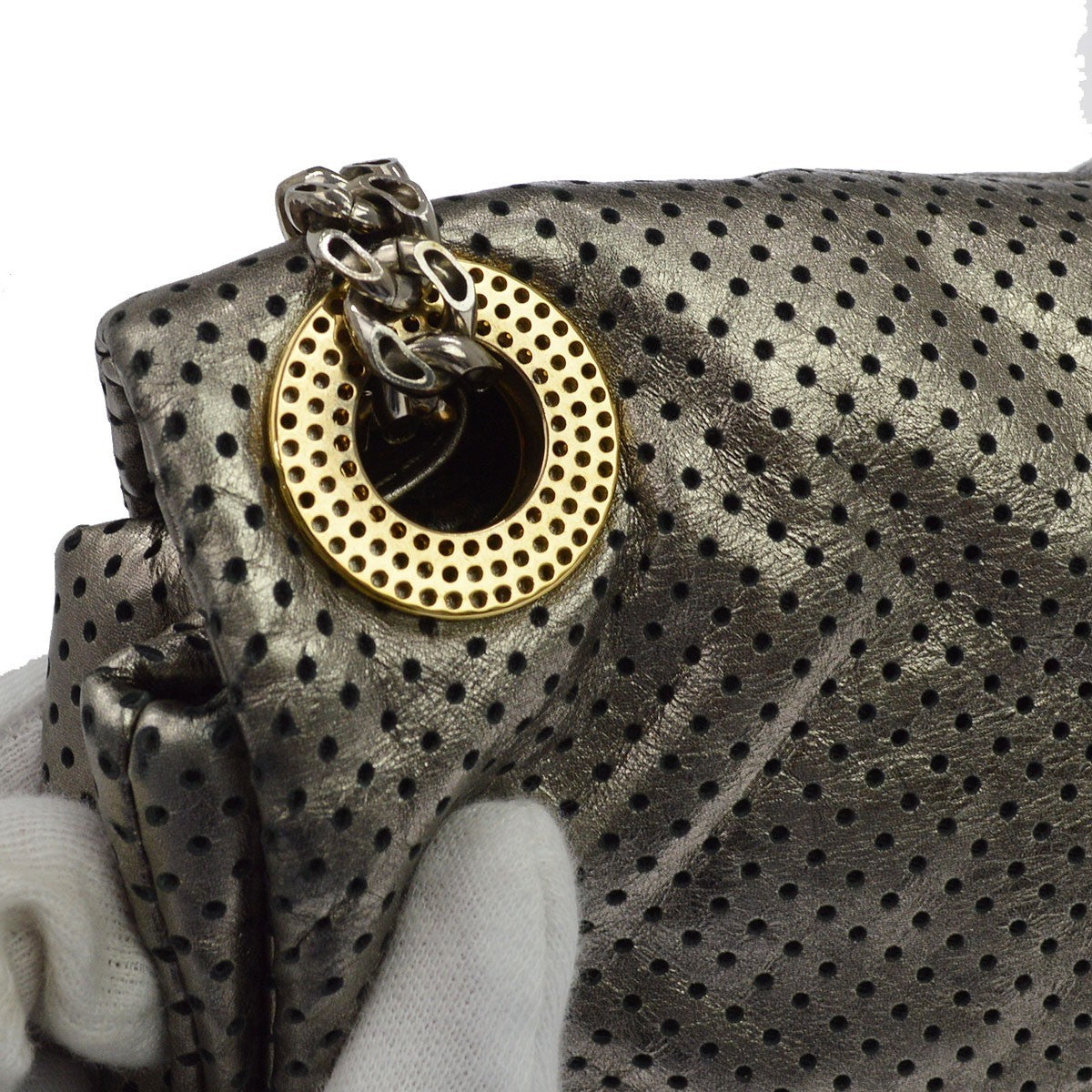 Chanel Drill Flap Perforated Leather Metallic Leather Handbag (Pre-Owned)