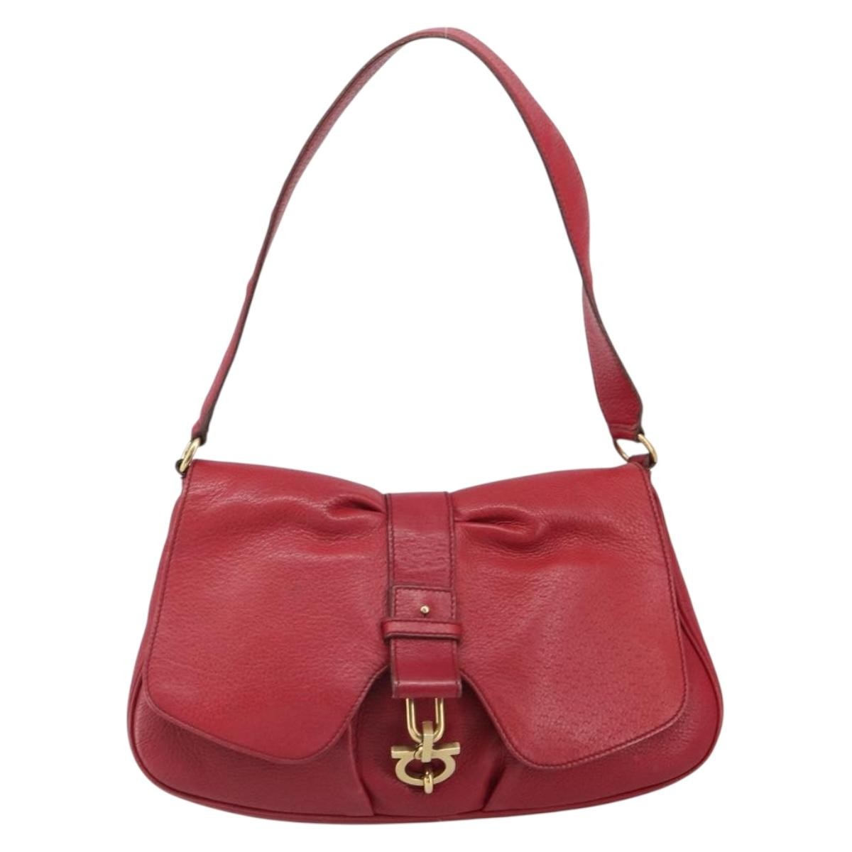 Salvatore Ferragamo Gancini Leather Red Leather Shoulder Bag Bag (Pre-Owned)
