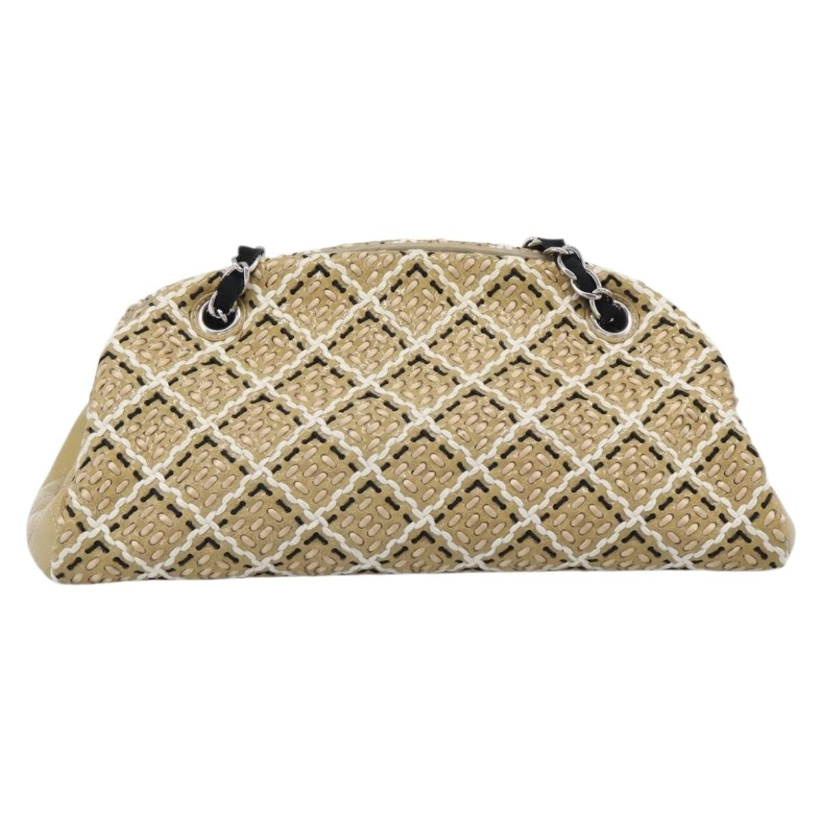 Chanel Just Mademoiselle Quilted Patent Beige Patent_Leather Handbag (Pre-Owned)